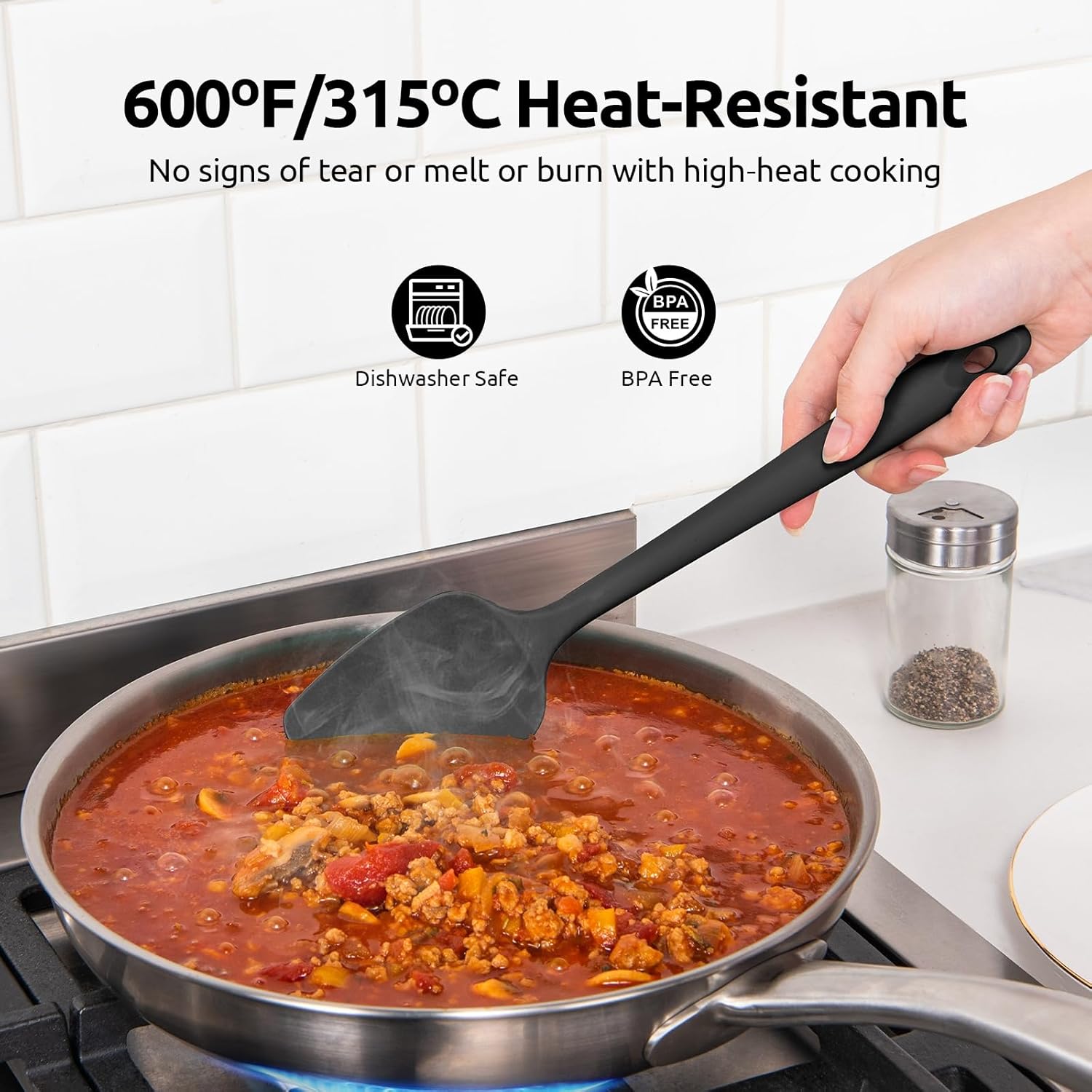 600ºF Heat Resistant Silicone Spatulas: Kitchen Cooking Mixing Utensils 4PCS, Black and 8"+10"+12" Kitchen Cooking Tweezer: 18/8 Stainless Steel Food-Grade Metal Food Tong Pointed Tip