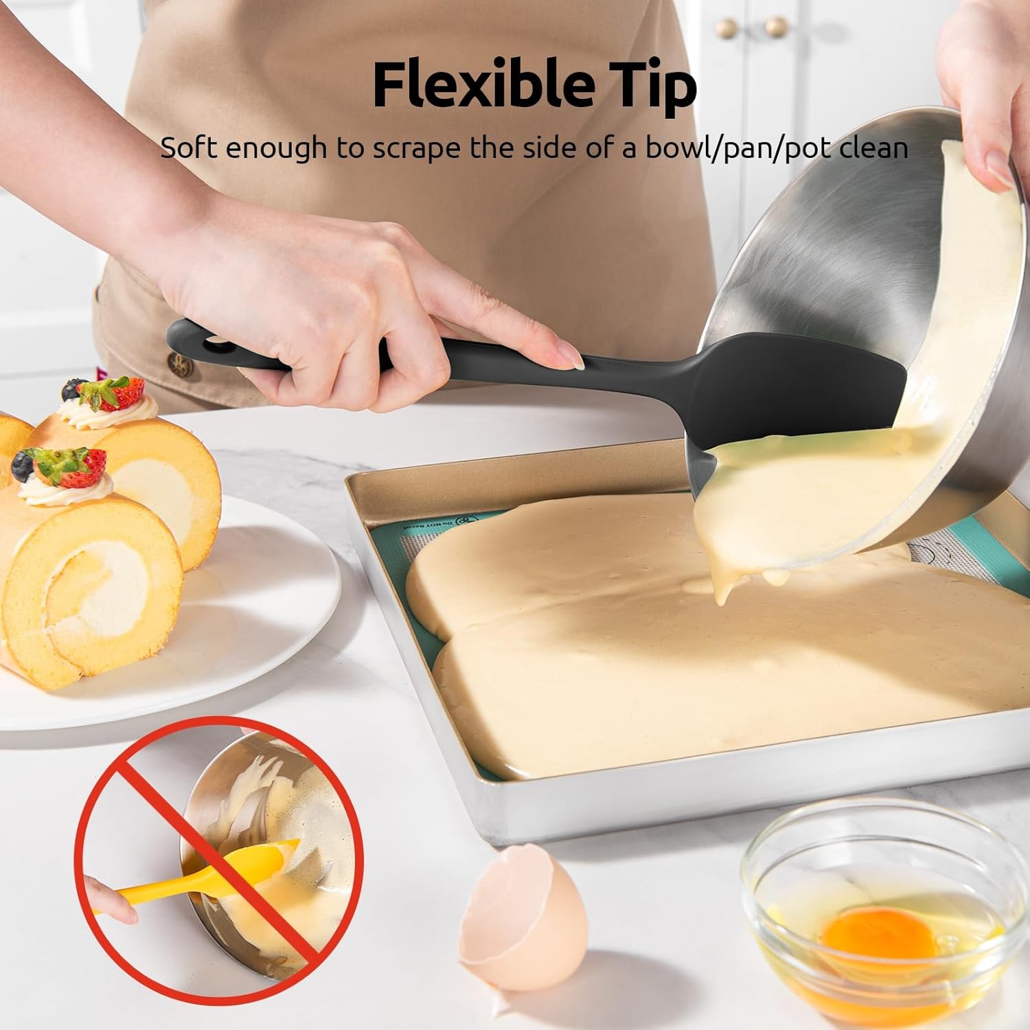 600ºF Heat Resistant Silicone Spatulas: Kitchen Cooking Mixing Utensils 4PCS, Black and 8"+10"+12" Kitchen Cooking Tweezer: 18/8 Stainless Steel Food-Grade Metal Food Tong Pointed Tip