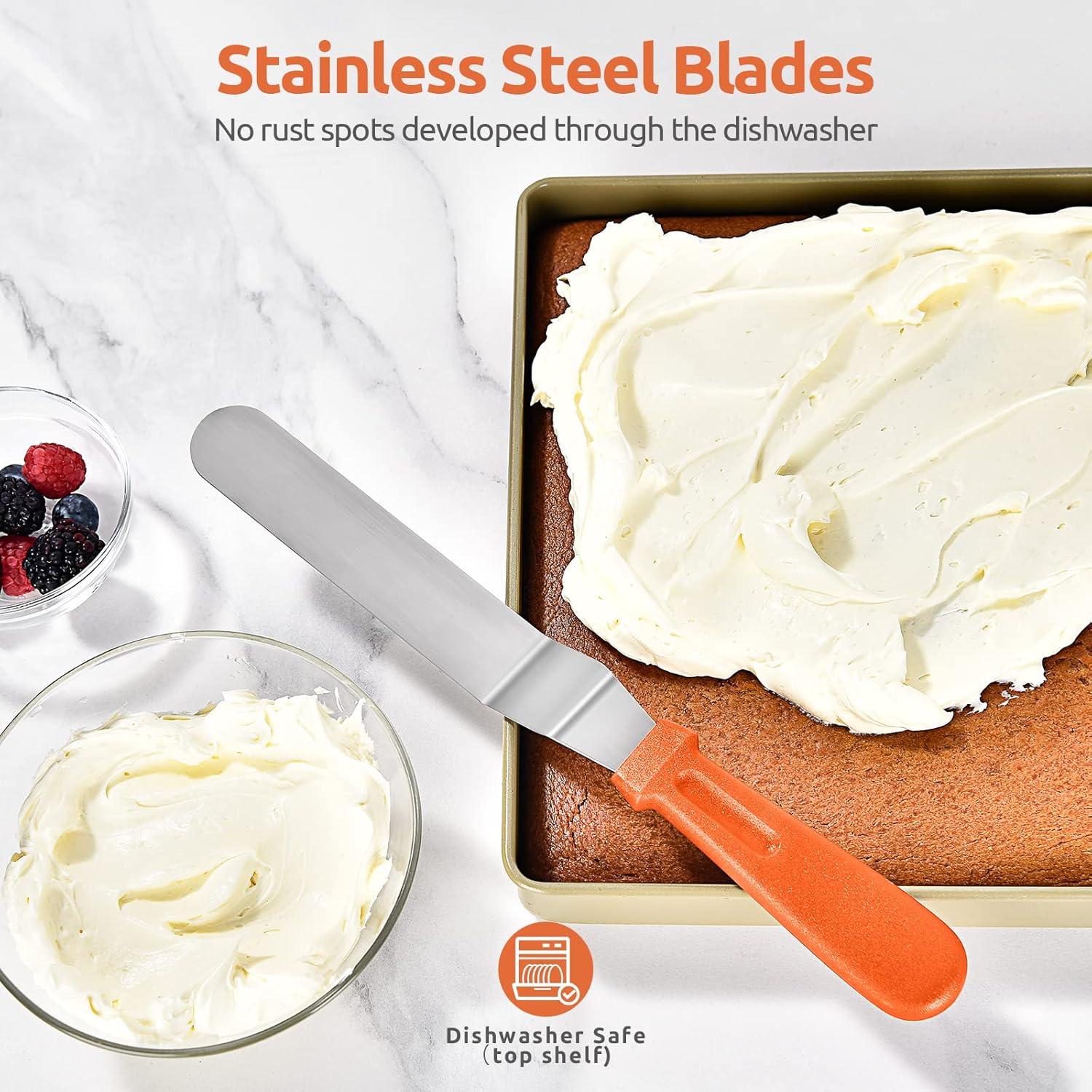 Icing Spatula, Stainless Steel Angled Cake Decorating Frosting Spatula Set of 3 Orange , and 8"+10"+12" Kitchen Cooking Tweezer: 18/8 Stainless Steel Metal Food Tong Pointed Tip