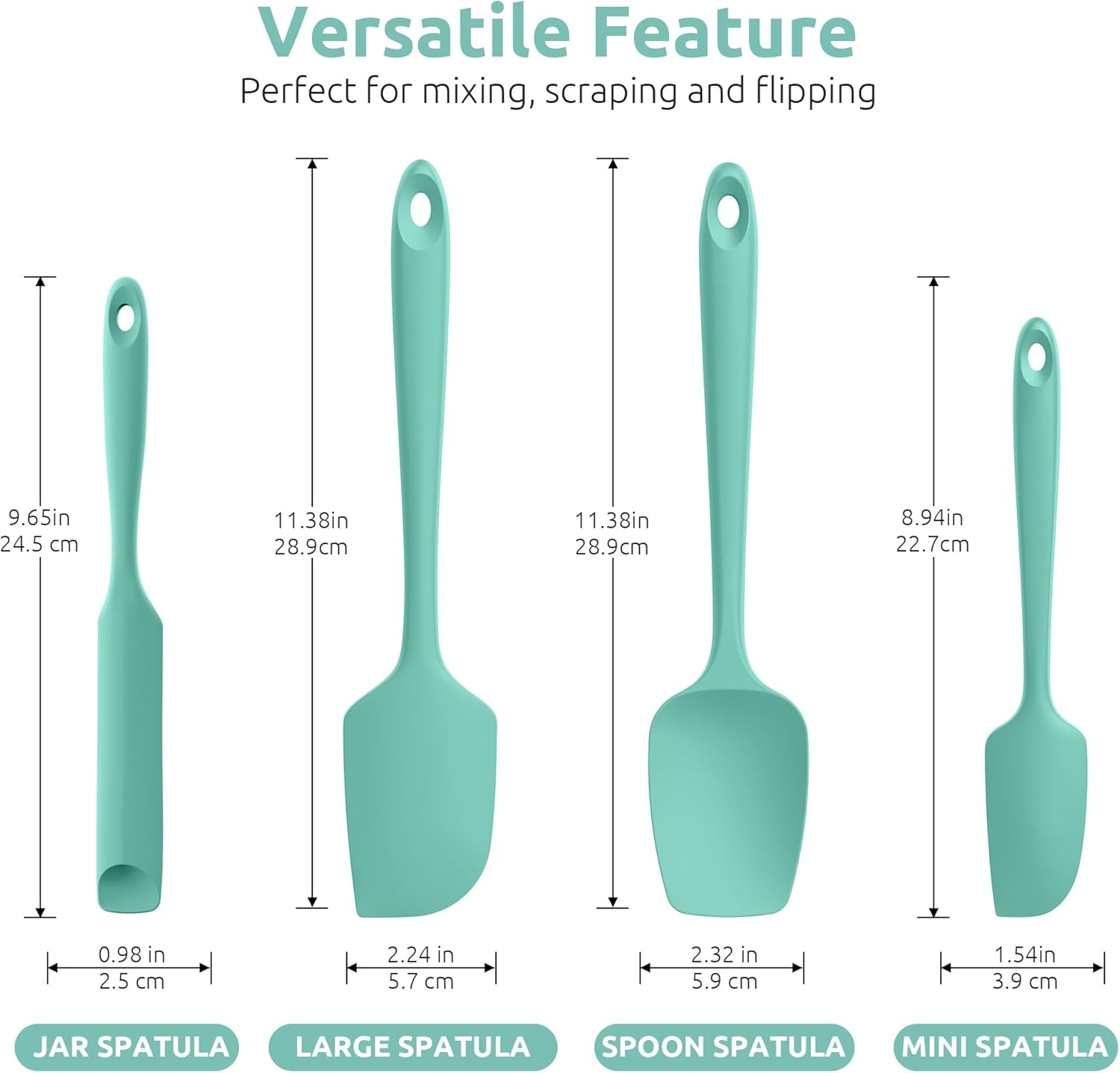 600ºF Heat Resistant Silicone Spatulas: Kitchen Cooking Mixing Utensils 4PCS, Aqua Sky and 8"+10"+12" Kitchen Cooking Tweezer: 18/8 Stainless Steel Food-Grade Metal Food Tong Pointed Tip