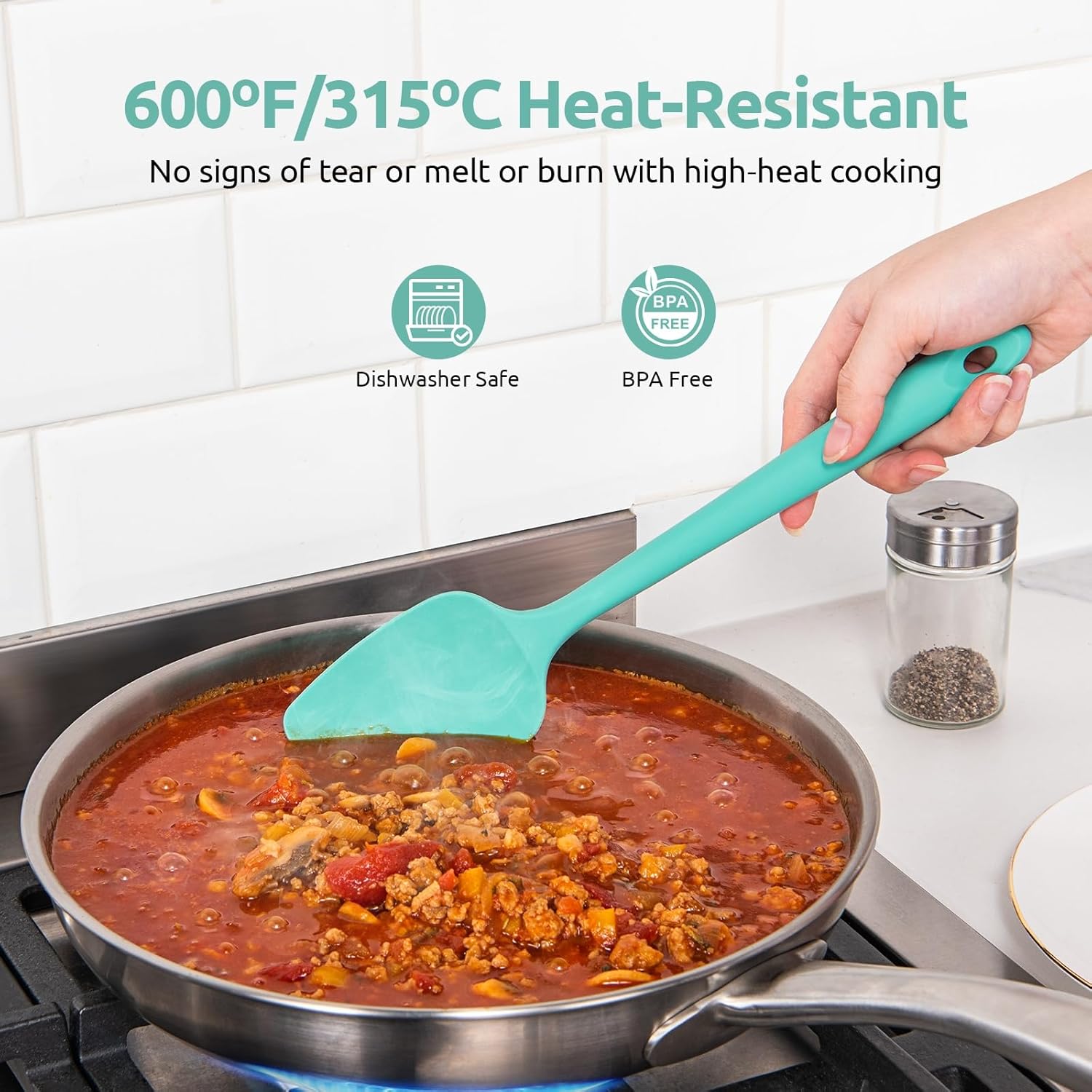 600ºF Heat Resistant Silicone Spatulas: Kitchen Cooking Mixing Utensils 4PCS, Aqua Sky and 8"+10"+12" Kitchen Cooking Tweezer: 18/8 Stainless Steel Food-Grade Metal Food Tong Pointed Tip