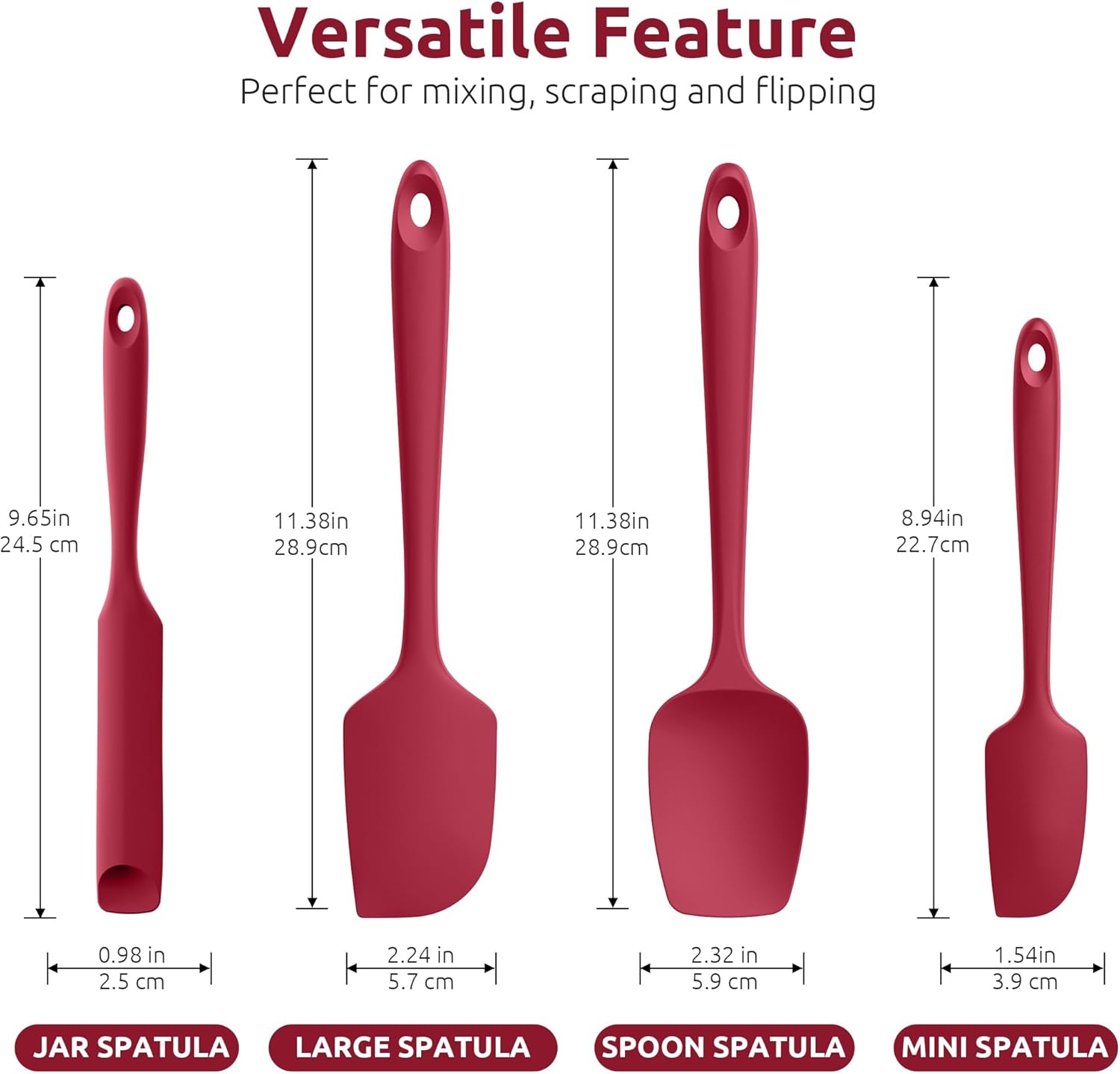 600ºF Heat Resistant Silicone Spatulas: Kitchen Cooking Mixing Utensils 4PCS, Red and 8"+10"+12" Kitchen Cooking Tweezer: 18/8 Stainless Steel Food-Grade Metal Food Tong Pointed Tip
