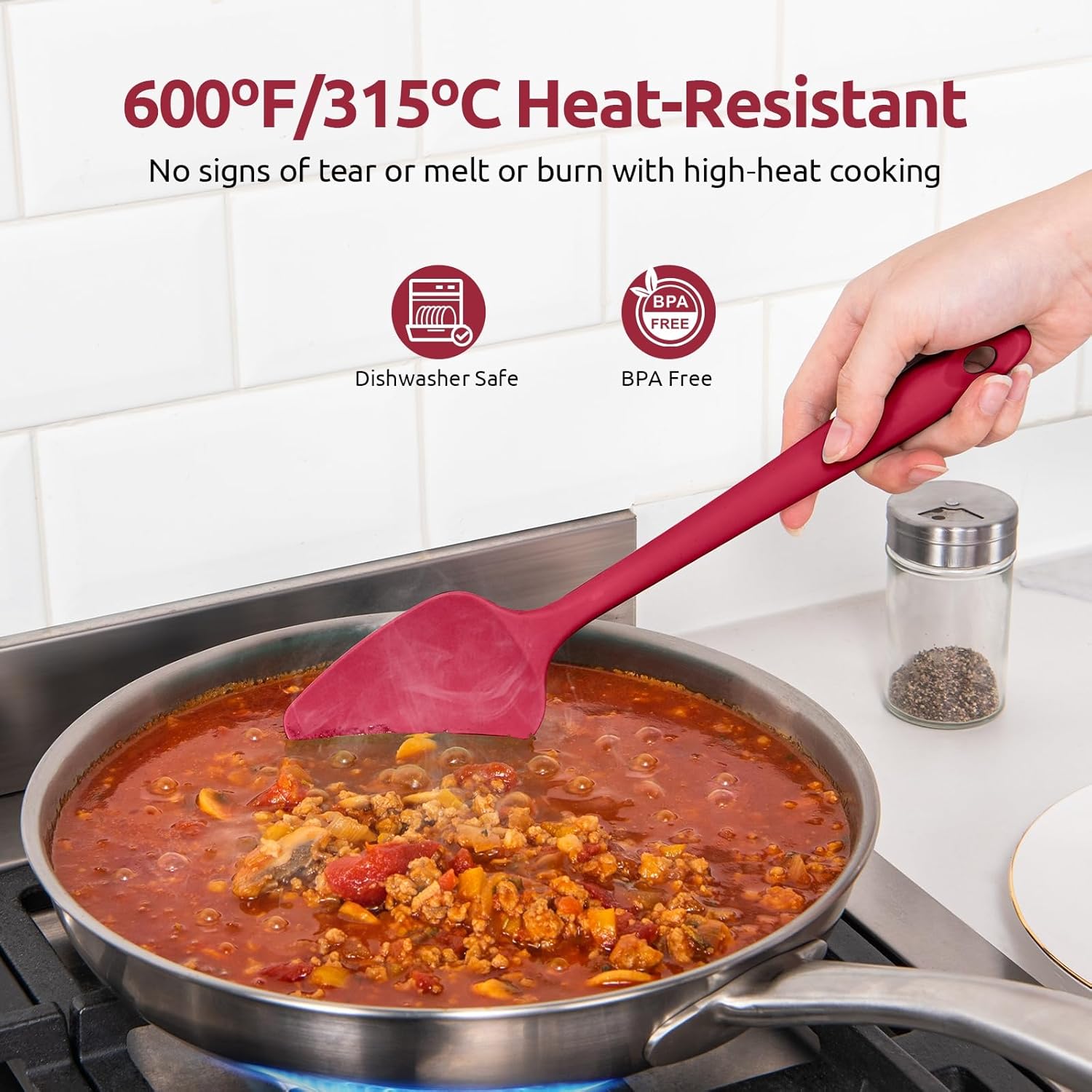 600ºF Heat Resistant Silicone Spatulas: Kitchen Cooking Mixing Utensils 4PCS, Red and 8"+10"+12" Kitchen Cooking Tweezer: 18/8 Stainless Steel Food-Grade Metal Food Tong Pointed Tip