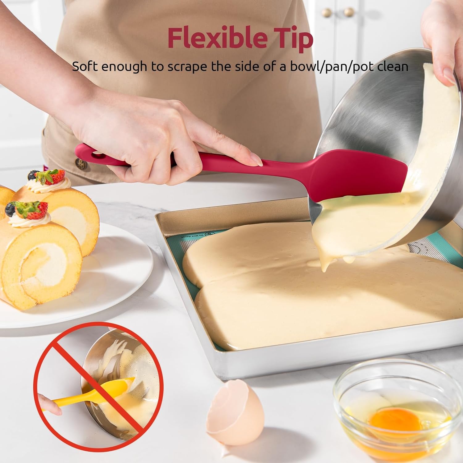 600ºF Heat Resistant Silicone Spatulas: Kitchen Cooking Mixing Utensils 4PCS, Red and 8"+10"+12" Kitchen Cooking Tweezer: 18/8 Stainless Steel Food-Grade Metal Food Tong Pointed Tip
