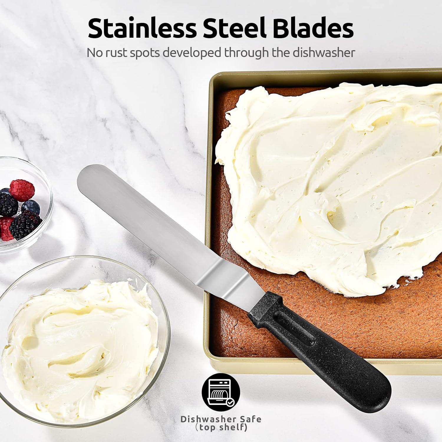 Icing Spatula, Stainless Steel Angled Cake Decorating Frosting Spatula Set of 3 Black , and 8"+10"+12" Kitchen Cooking Tweezer: 18/8 Stainless Steel Metal Food Tong Pointed Tip