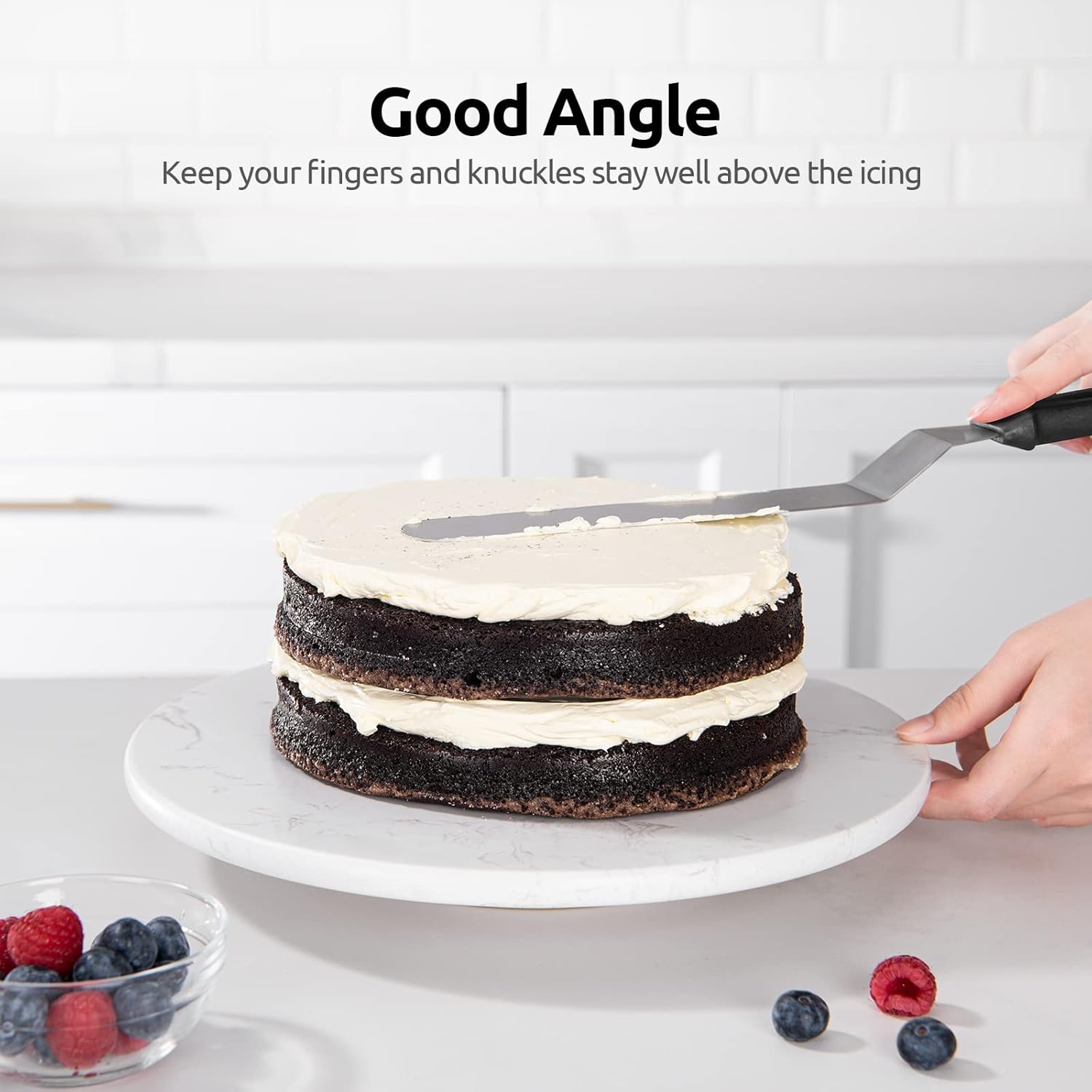 Icing Spatula, Stainless Steel Angled Cake Decorating Frosting Spatula Set of 3 Black , and 8"+10"+12" Kitchen Cooking Tweezer: 18/8 Stainless Steel Metal Food Tong Pointed Tip