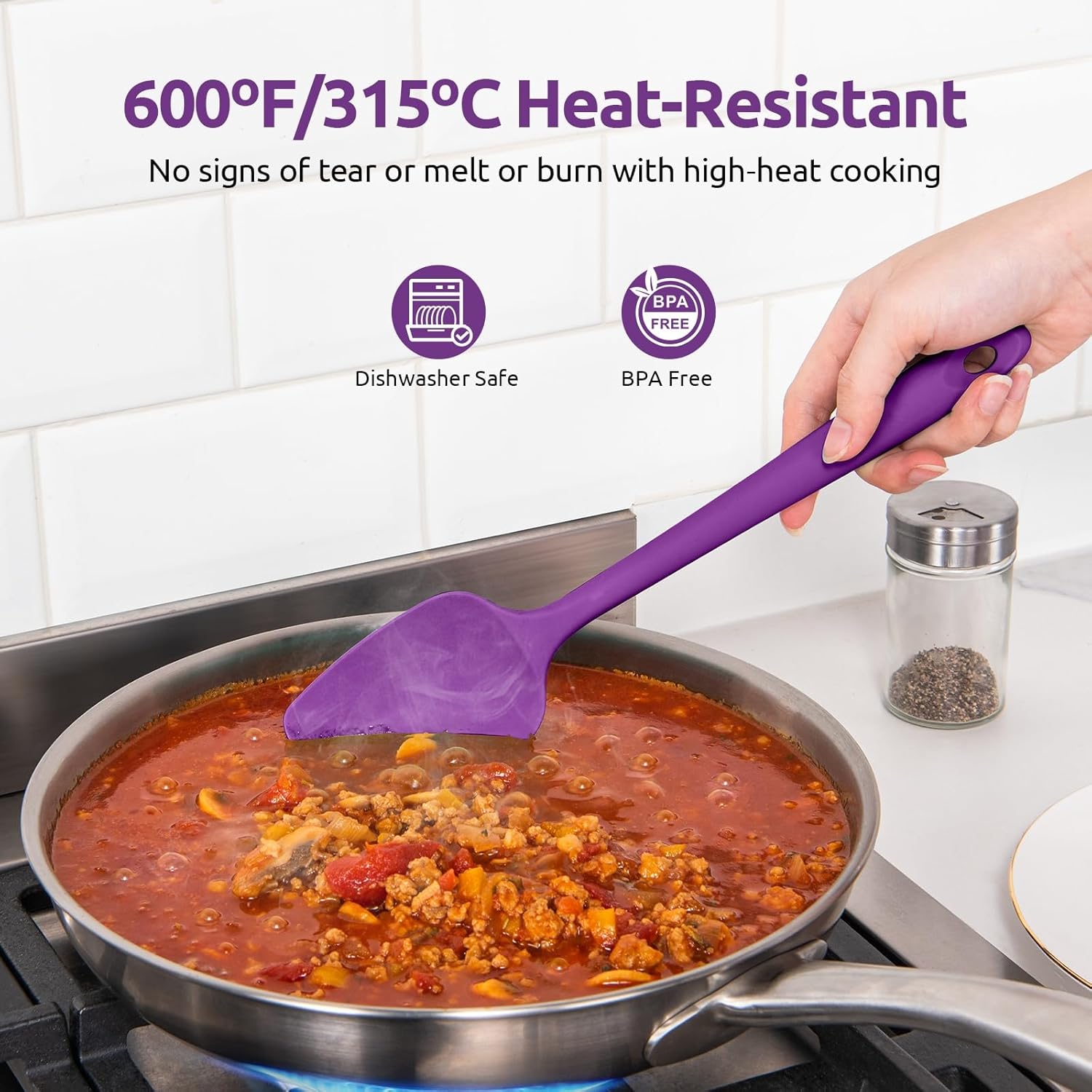 600ºF Heat Resistant Silicone Spatulas: Kitchen Cooking Mixing Utensils 4PCS, Purple and 8"+10"+12" Kitchen Cooking Tweezer: 18/8 Stainless Steel Food-Grade Metal Food Tong Pointed Tip