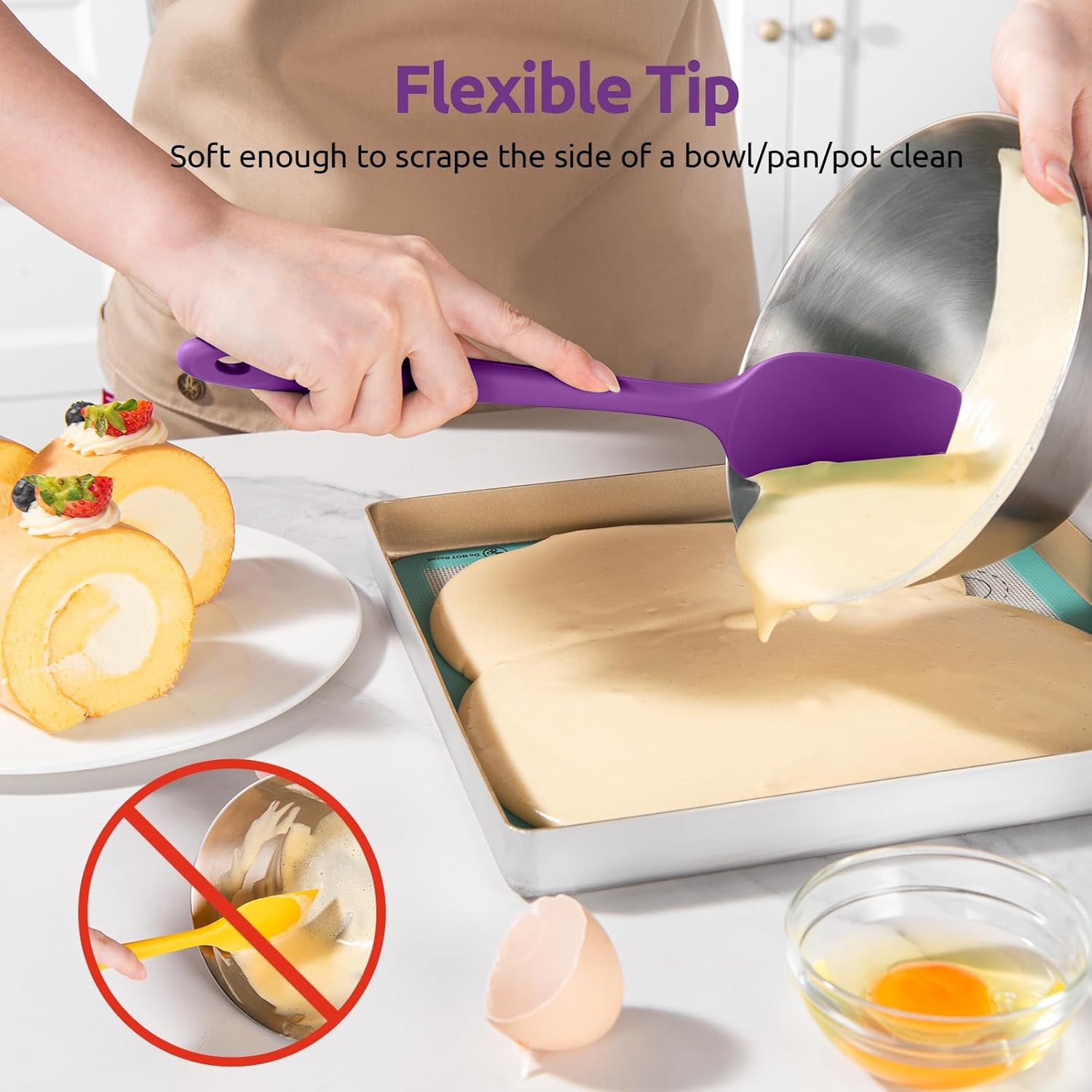 600ºF Heat Resistant Silicone Spatulas: Kitchen Cooking Mixing Utensils 4PCS, Purple and 8"+10"+12" Kitchen Cooking Tweezer: 18/8 Stainless Steel Food-Grade Metal Food Tong Pointed Tip