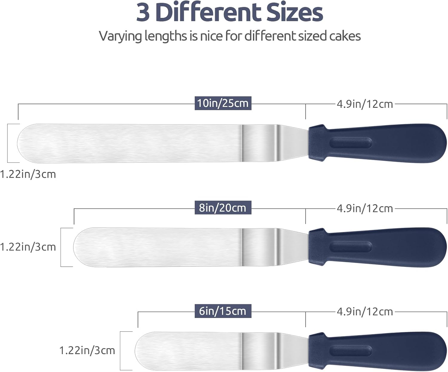 Icing Spatula, Stainless Steel Angled Cake Decorating Frosting Spatula Set of 3 Midnight Blue , and 8"+10"+12" Kitchen Cooking Tweezer: 18/8 Stainless Steel Metal Food Tong Pointed Tip