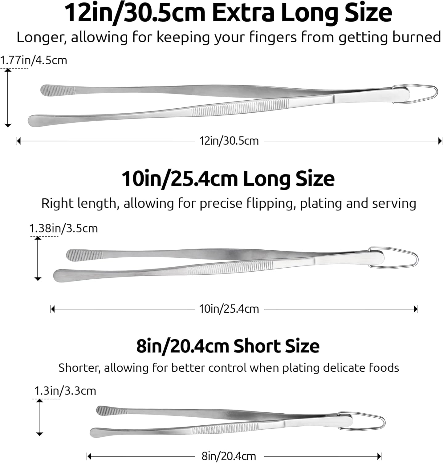 2 Tablespoon Metal Measuring Spoon Set of 2 with Short Handled Measure Scooper Silver, 2Tbsp/30ml and 8in Kitchen Plating Tweezer:18/8 Stainless Steel Food-Grade Metal Food Tong Round Tip