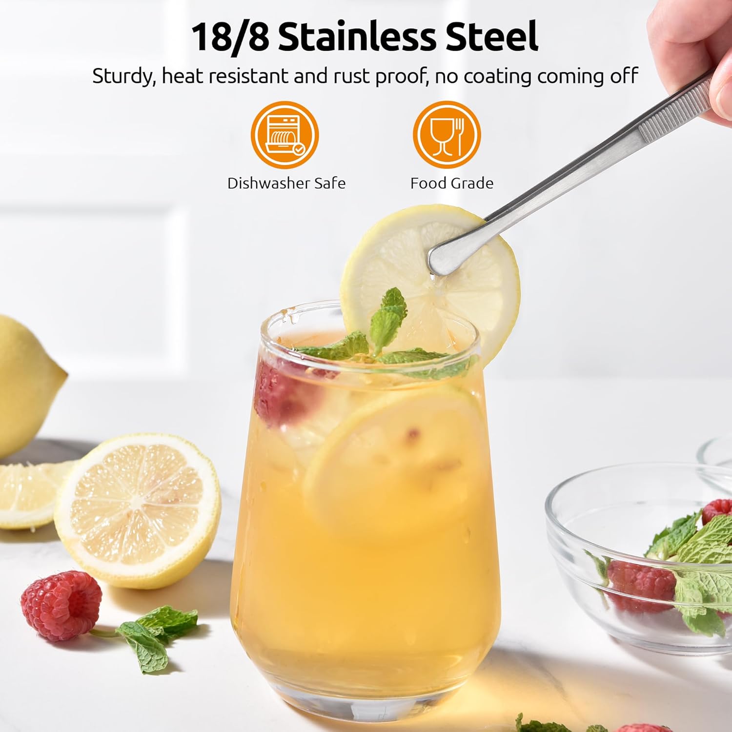 2 Tablespoon Metal Measuring Spoon Set of 2 with Short Handled Measure Scooper Silver, 2Tbsp/30ml and 8in Kitchen Plating Tweezer:18/8 Stainless Steel Food-Grade Metal Food Tong Round Tip
