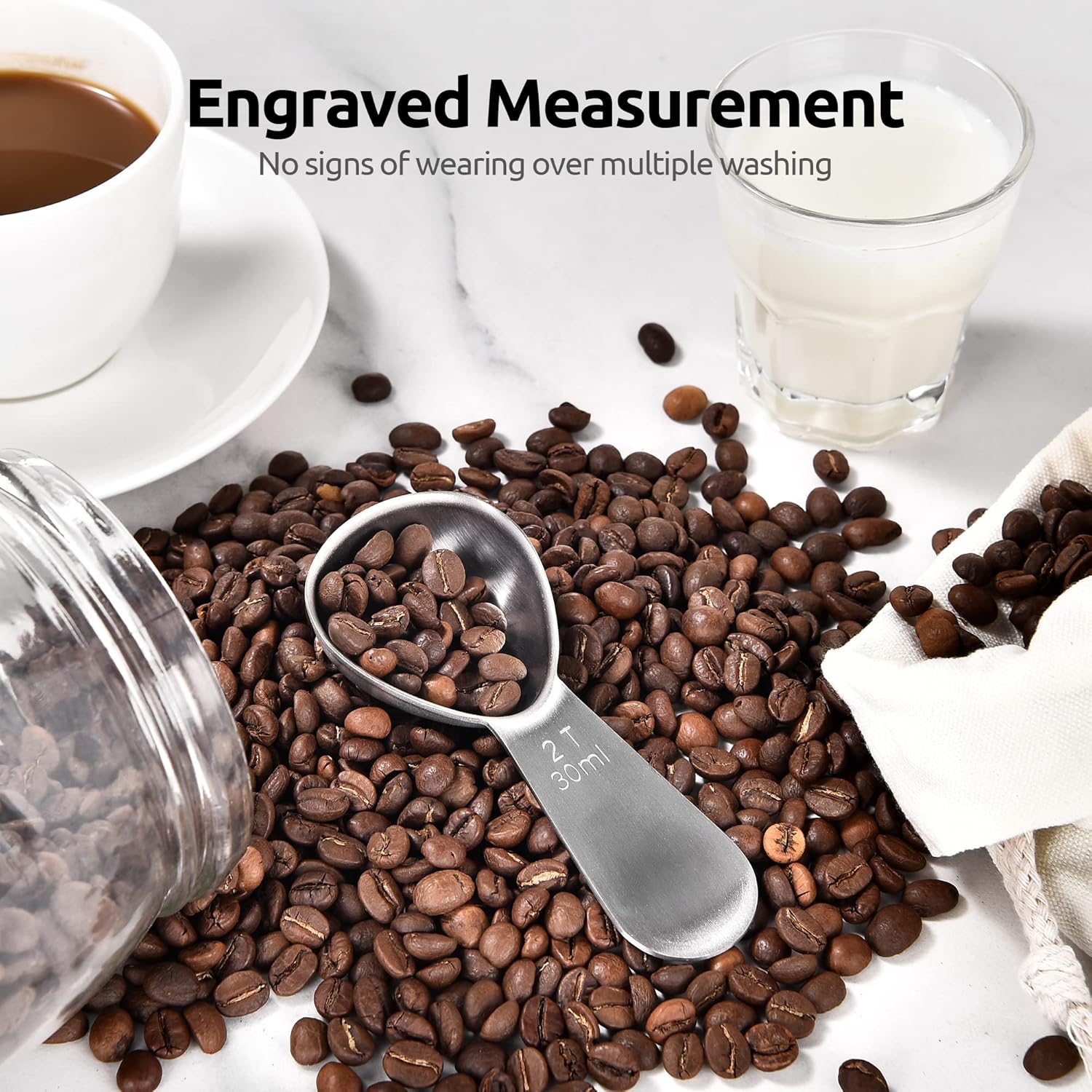 2 Tablespoon Metal Measuring Spoon Set of 2 with Short Handled Measure Scooper Silver, 2Tbsp/30ml and 8in Kitchen Plating Tweezer:18/8 Stainless Steel Food-Grade Metal Food Tong Round Tip