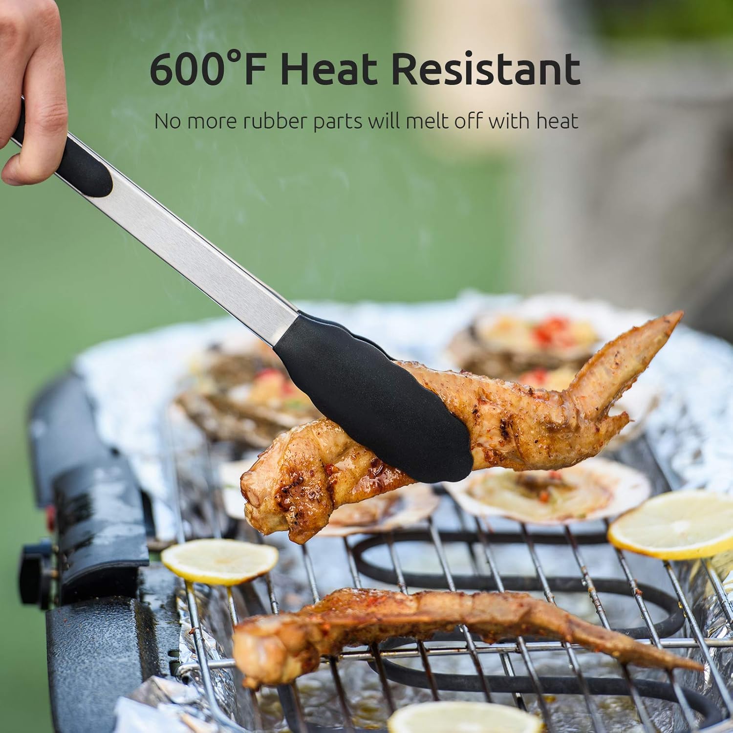 600ºF Heat Resistant 7/9/12 inches Silicone Cooking Tongs with Non Stick Rubber Tips Black and 8"+10"+12" Kitchen Tweezer Set: 18/8 Stainless Steel Food-Grade Metal Food Tong Pointed Tip