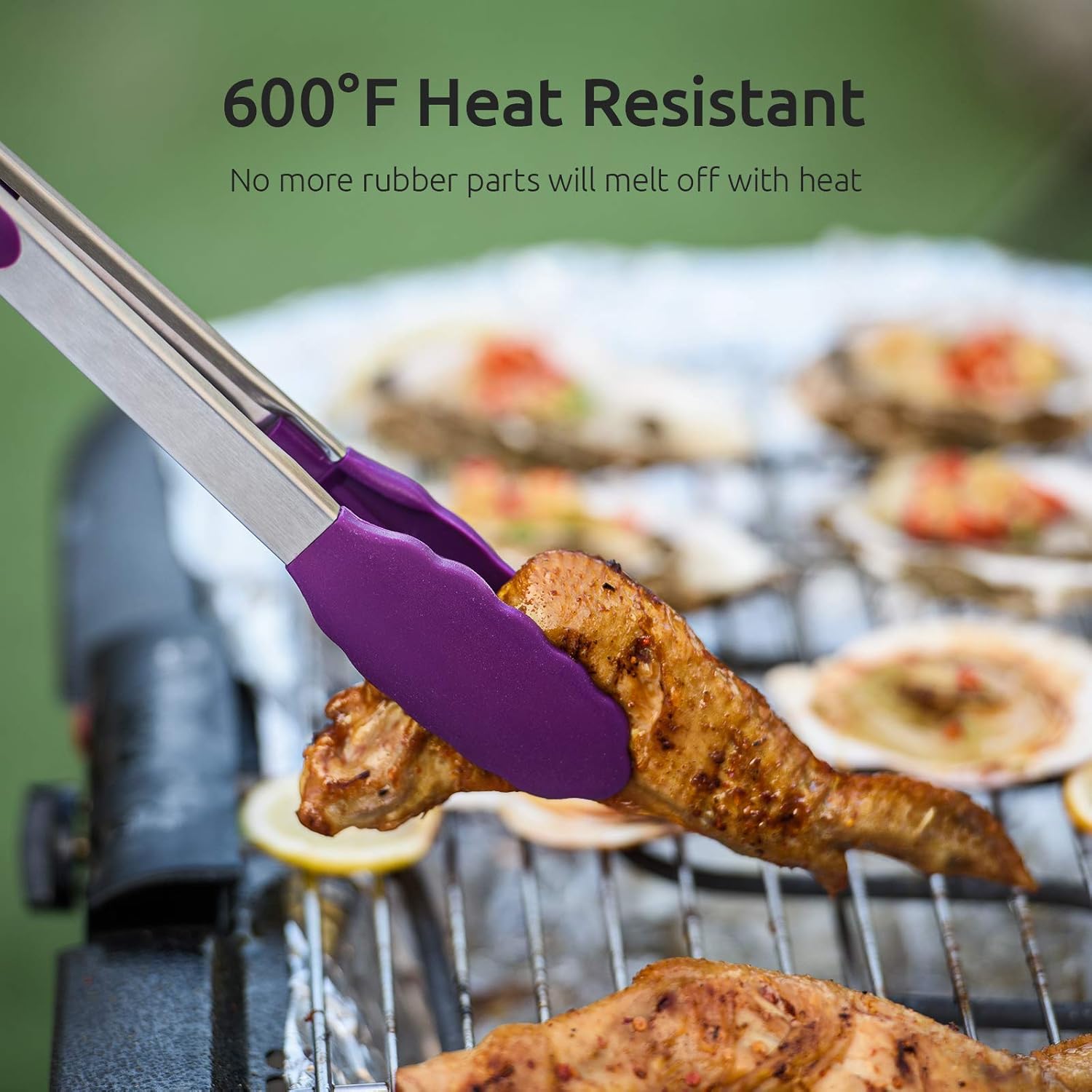 600ºF Heat Resistant 7/9/12 inches Silicone Cooking Tongs with Non Stick Rubber Tips Purple and 8"+10"+12" Kitchen Tweezer Set: 18/8 Stainless Steel Food-Grade Metal Food Tong Pointed Tip