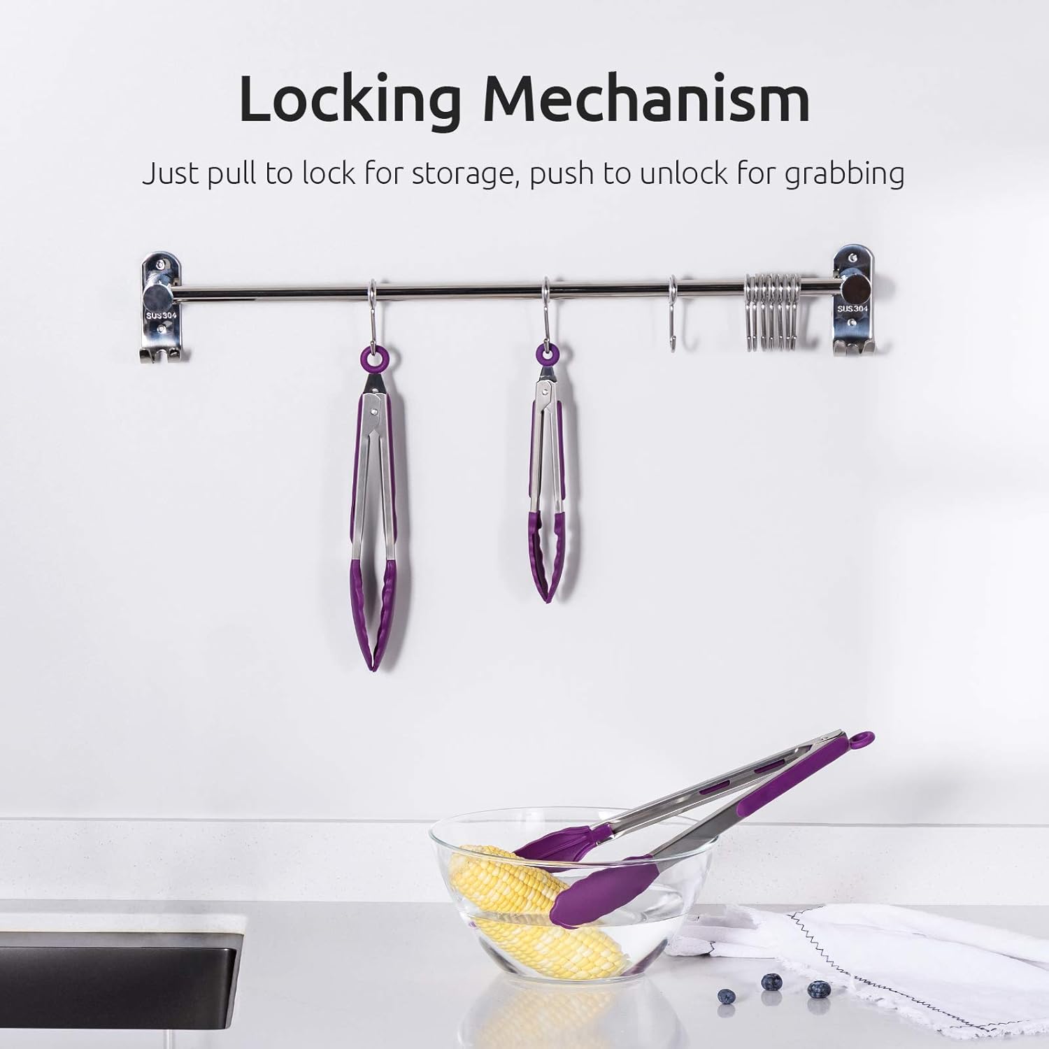 600ºF Heat Resistant 7/9/12 inches Silicone Cooking Tongs with Non Stick Rubber Tips Purple and 8"+10"+12" Kitchen Tweezer Set: 18/8 Stainless Steel Food-Grade Metal Food Tong Pointed Tip