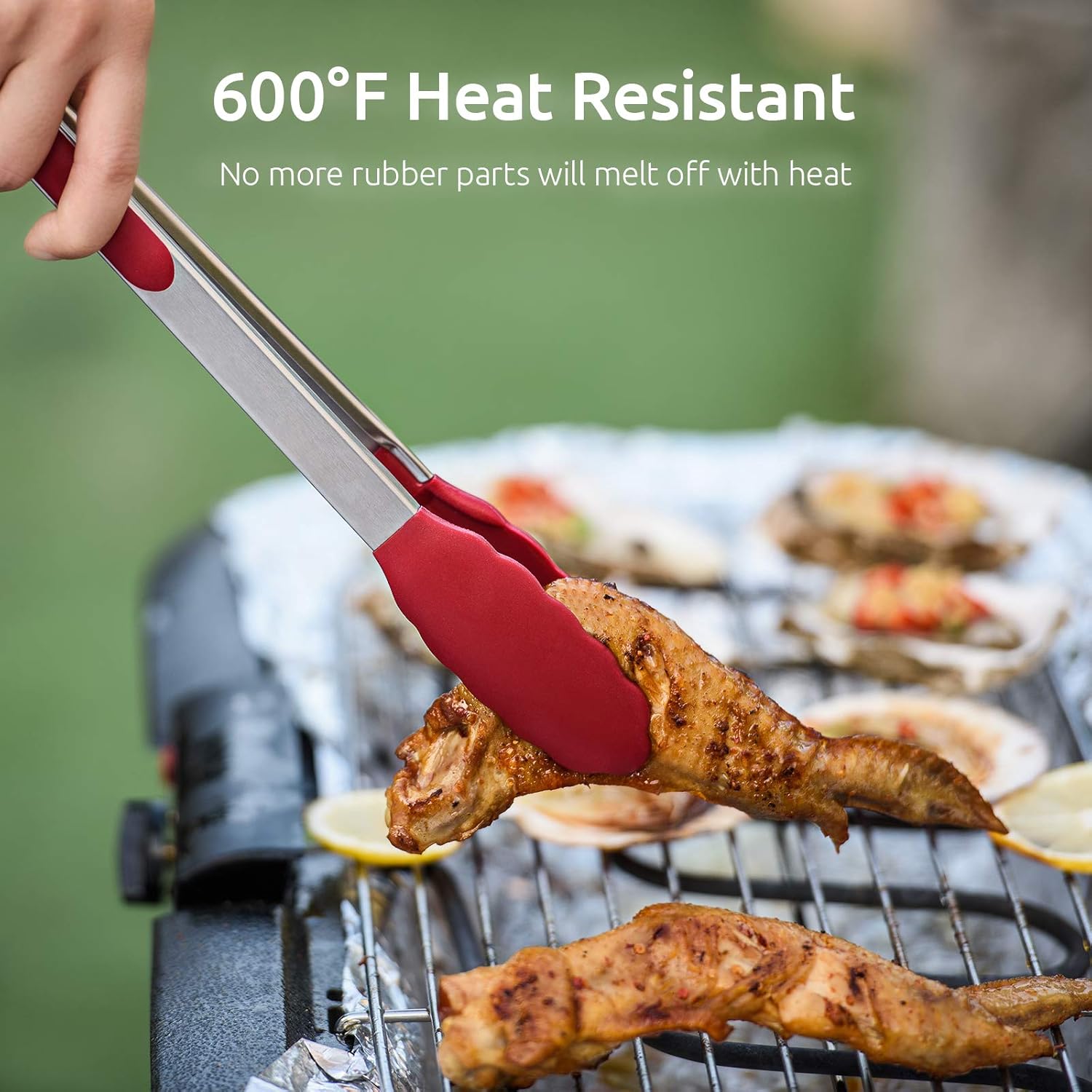 600ºF Heat Resistant 7/9/12 inches Silicone Cooking Tongs with Non Stick Rubber Tips Red and 8"+10"+12" Kitchen Tweezer Set: 18/8 Stainless Steel Food-Grade Metal Food Tong Pointed Tip