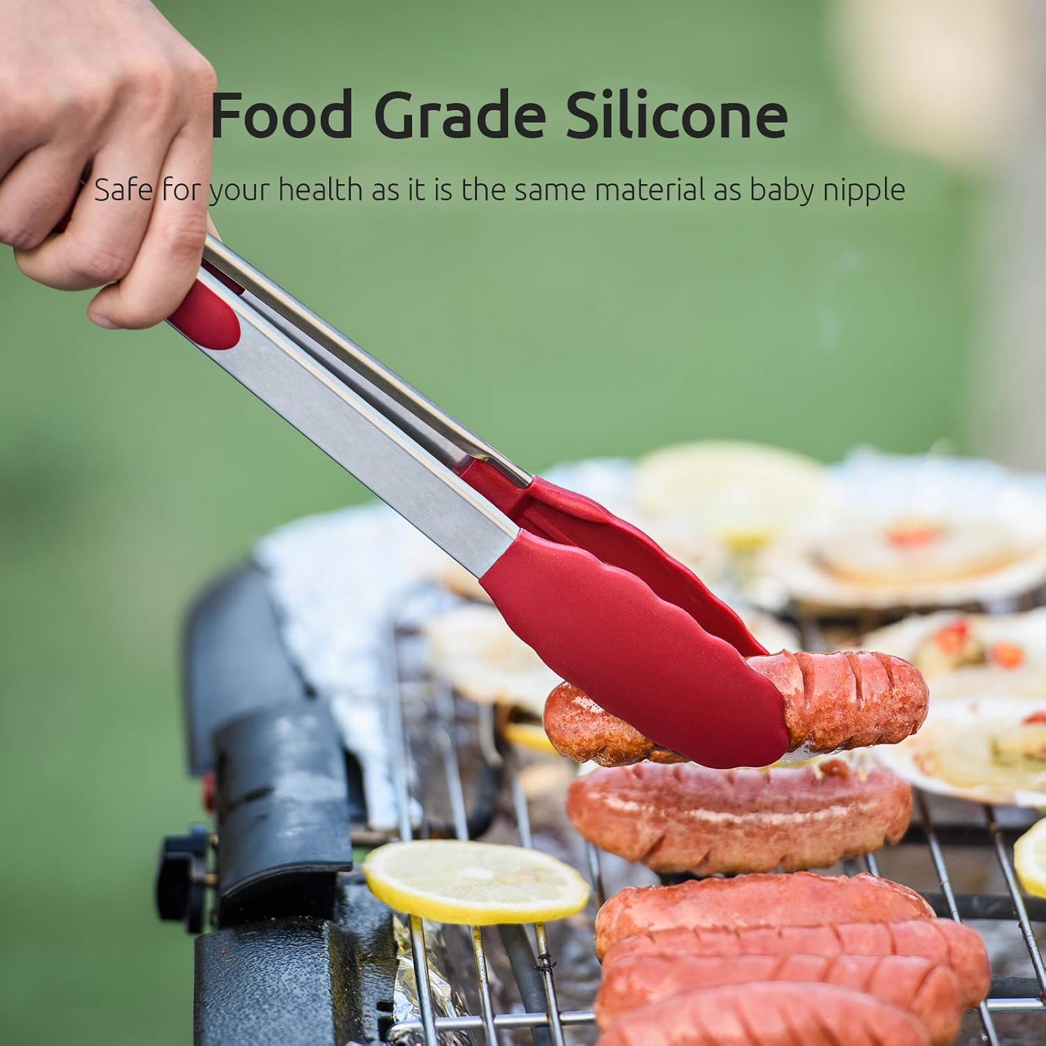 600ºF Heat Resistant 7/9/12 inches Silicone Cooking Tongs with Non Stick Rubber Tips Red and 8"+10"+12" Kitchen Tweezer Set: 18/8 Stainless Steel Food-Grade Metal Food Tong Pointed Tip