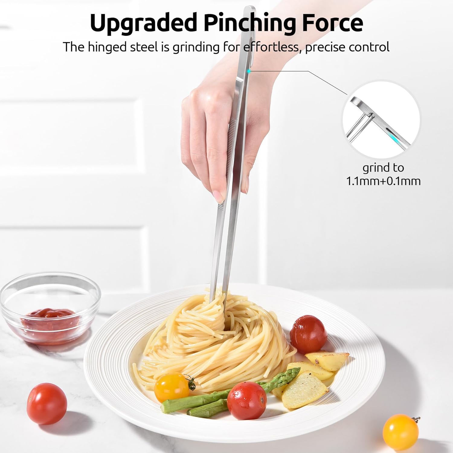 600ºF Heat Resistant 16in Silicone Cooking Tongs with Non Stick Rubber Tips Black and 12" Kitchen Tweezer Set: 18/8 Stainless Steel Food-Grade Metal Food Tong Round & Pointed Tip