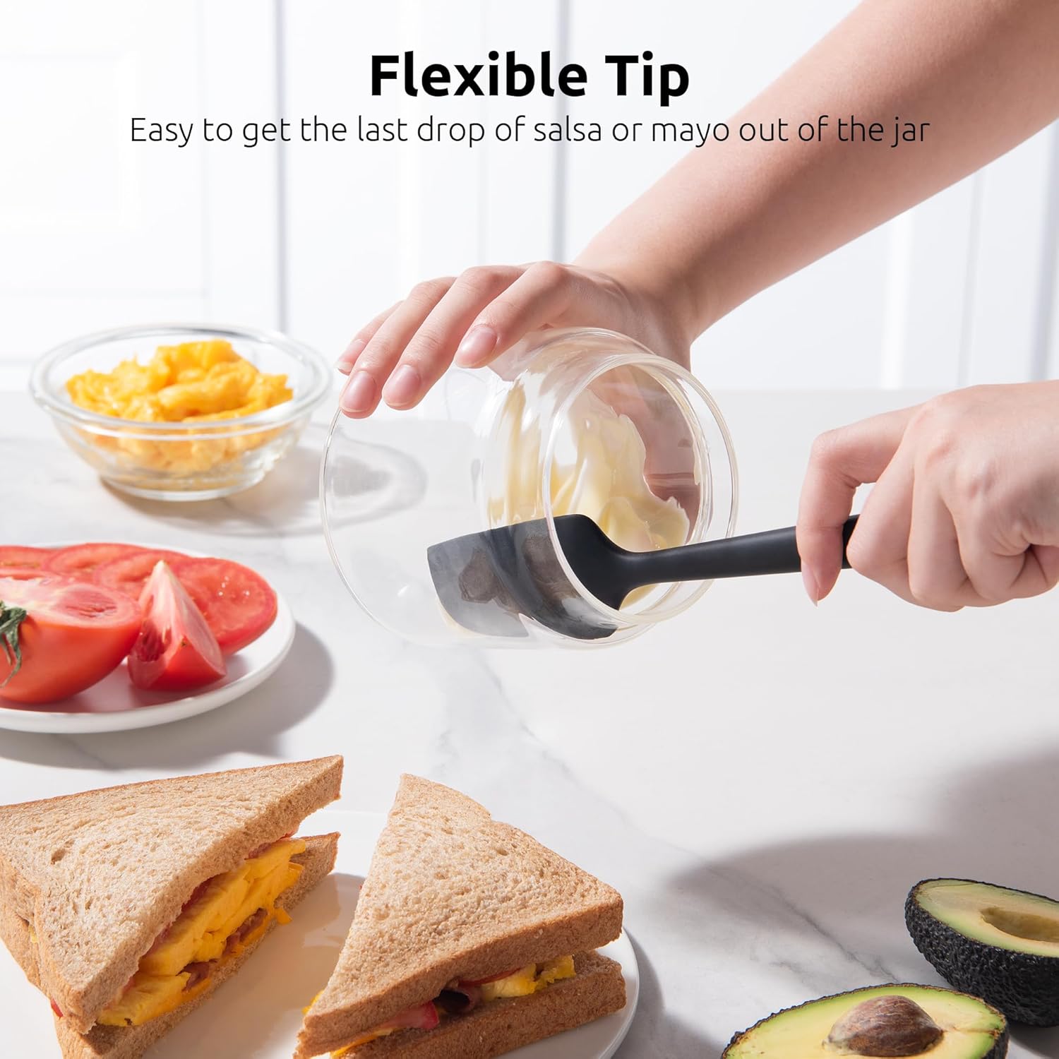 Small Mini Silicone Spatula: 9×2inch 600ºF Heat-Resistant Food-Grade Jar Scraper Black and 8in Kitchen Plating Tweezer: 18/8 Stainless Steel Food-Grade Metal Food Tong Pointed Tip