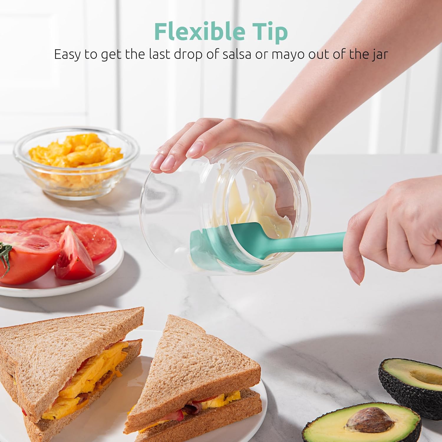 Small Mini Silicone Spatula: 9×2inch 600ºF Heat-Resistant Food-Grade Jar Scraper Aqua Sky and 8in Kitchen Plating Tweezer: 18/8 Stainless Steel Food-Grade Metal Food Tong Pointed Tip