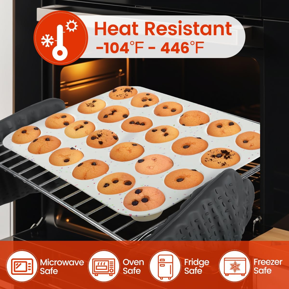 Silicone Muffin Pan, 24 Cups Nonstick Mini Cupcake Pan, Jumbo Muffin Pan, 3.5" Large 6 Cup for Baking Muffin, Cupcake, Egg Bites, Fat Bomb, Confetti