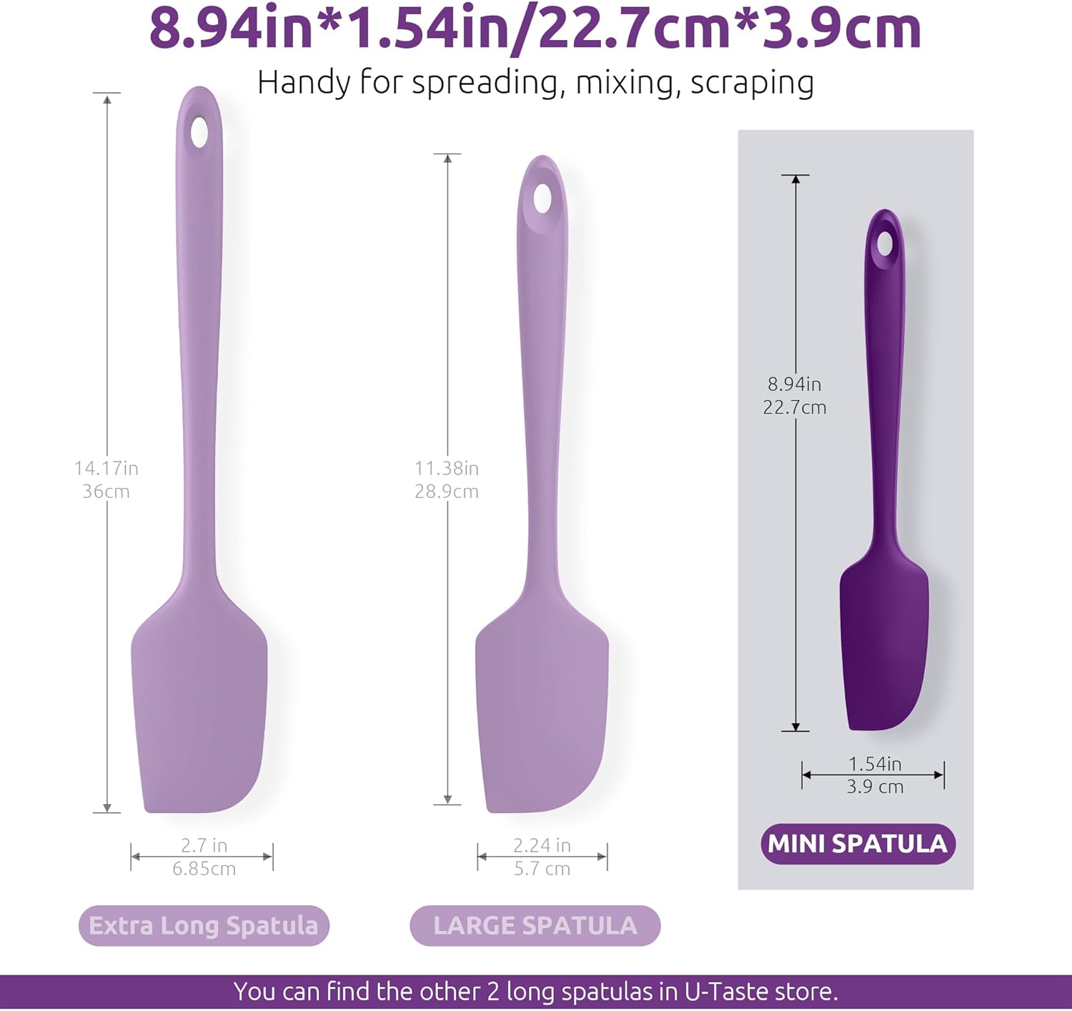 Small Mini Silicone Spatula: 9×2inch 600ºF Heat-Resistant Food-Grade Jar Scraper Purple and 8in Kitchen Plating Tweezer: 18/8 Stainless Steel Food-Grade Metal Food Tong Pointed Tip