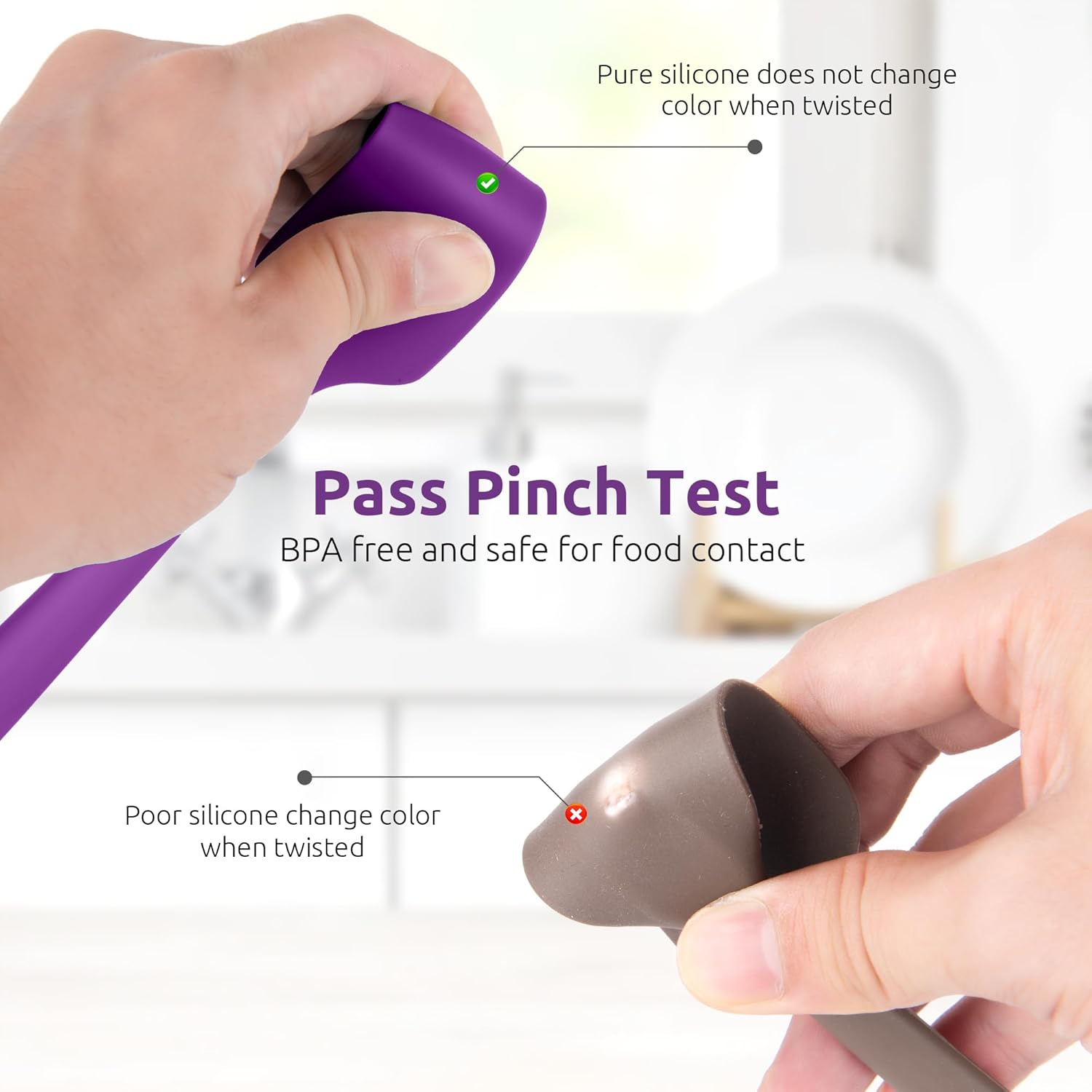 Small Mini Silicone Spatula: 9×2inch 600ºF Heat-Resistant Food-Grade Jar Scraper Purple and 8in Kitchen Plating Tweezer: 18/8 Stainless Steel Food-Grade Metal Food Tong Pointed Tip