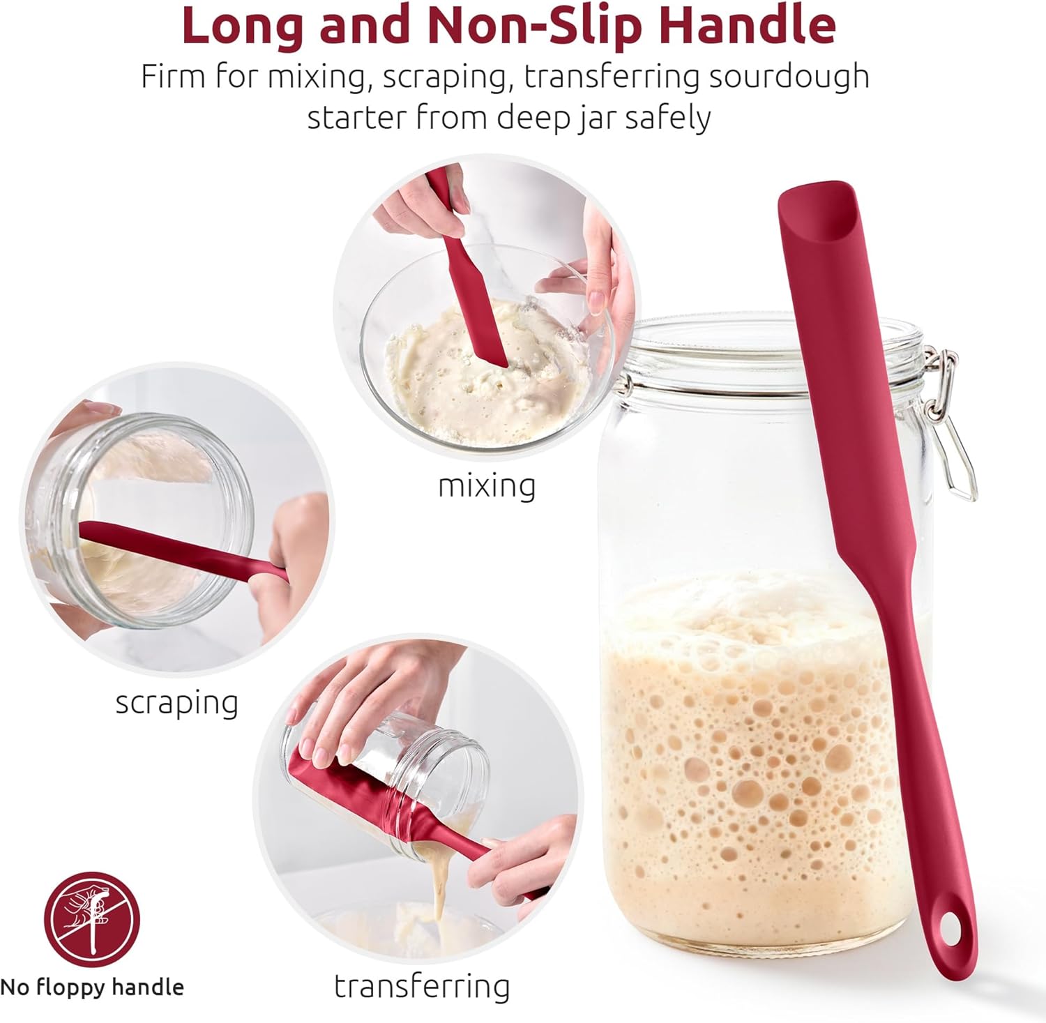 600ºF Heat-Resistant Food-Grade 10in Skinny Silicone Jar Spatula with Spoon Tip Red and 10in Kitchen Cooking Tweezer: 18/8 Stainless Steel Food-Grade Metal Food Tong Round Tip
