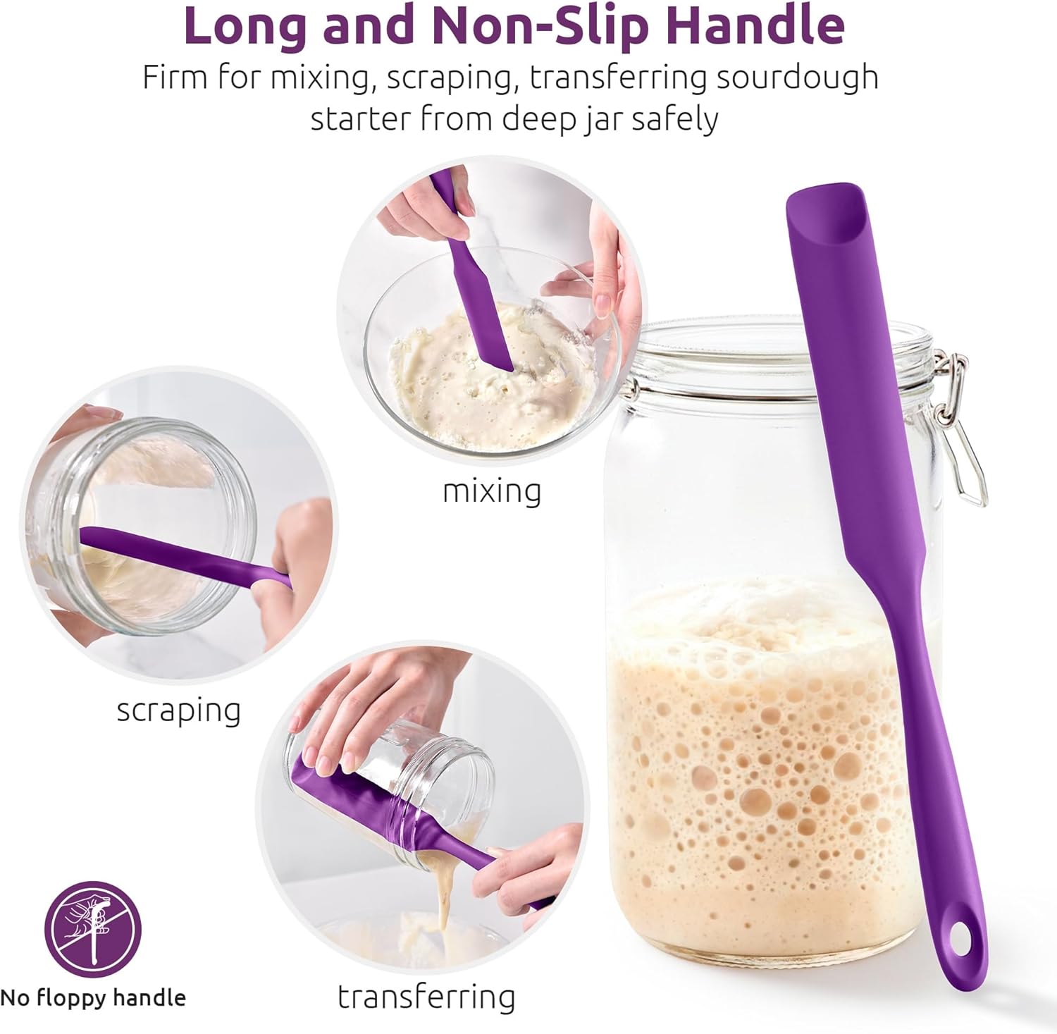 600ºF Heat-Resistant Food-Grade 10in Skinny Silicone Jar Spatula with Spoon Tip Purple and 10in Kitchen Cooking Tweezer: 18/8 Stainless Steel Food-Grade Metal Food Tong Round Tip