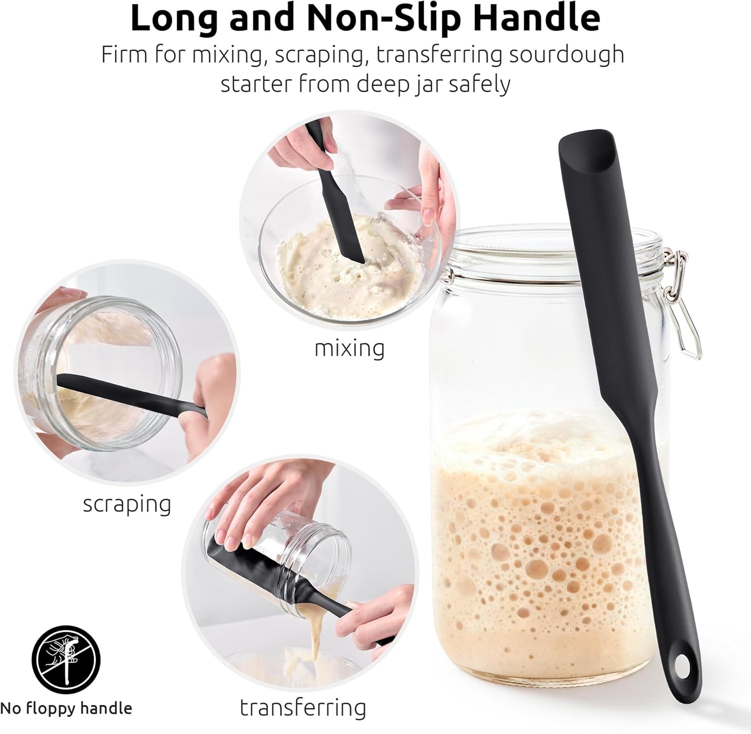600ºF Heat-Resistant Food-Grade 10in Skinny Silicone Jar Spatula with Spoon Tip Black and 10in Kitchen Cooking Tweezer: 18/8 Stainless Steel Food-Grade Metal Food Tong Round Tip