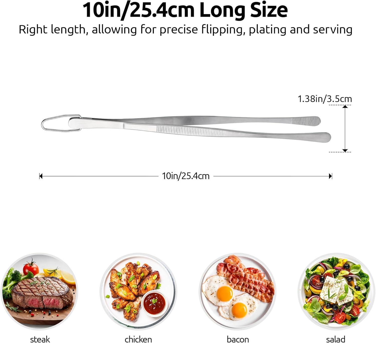 600ºF Heat-Resistant Food-Grade 10in Skinny Silicone Jar Spatula with Spoon Tip Midnight Blue and 10in Kitchen Cooking Tweezer: 18/8 Stainless Steel Food-Grade Metal Food Tong Round Tip