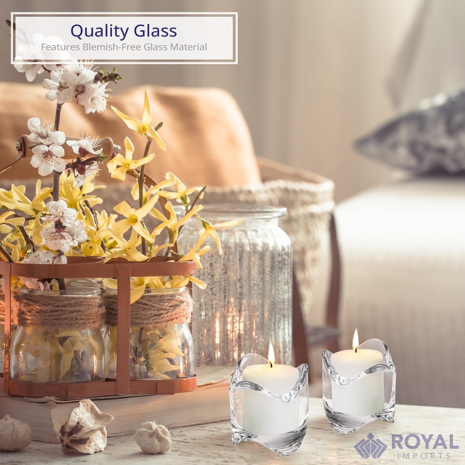 Tea Lights Votive Candles Holders Set of 6 , 2 in. Glass Candle Cups, Wedding Table Centerpiece, Home Decor, Party, Dinner & More