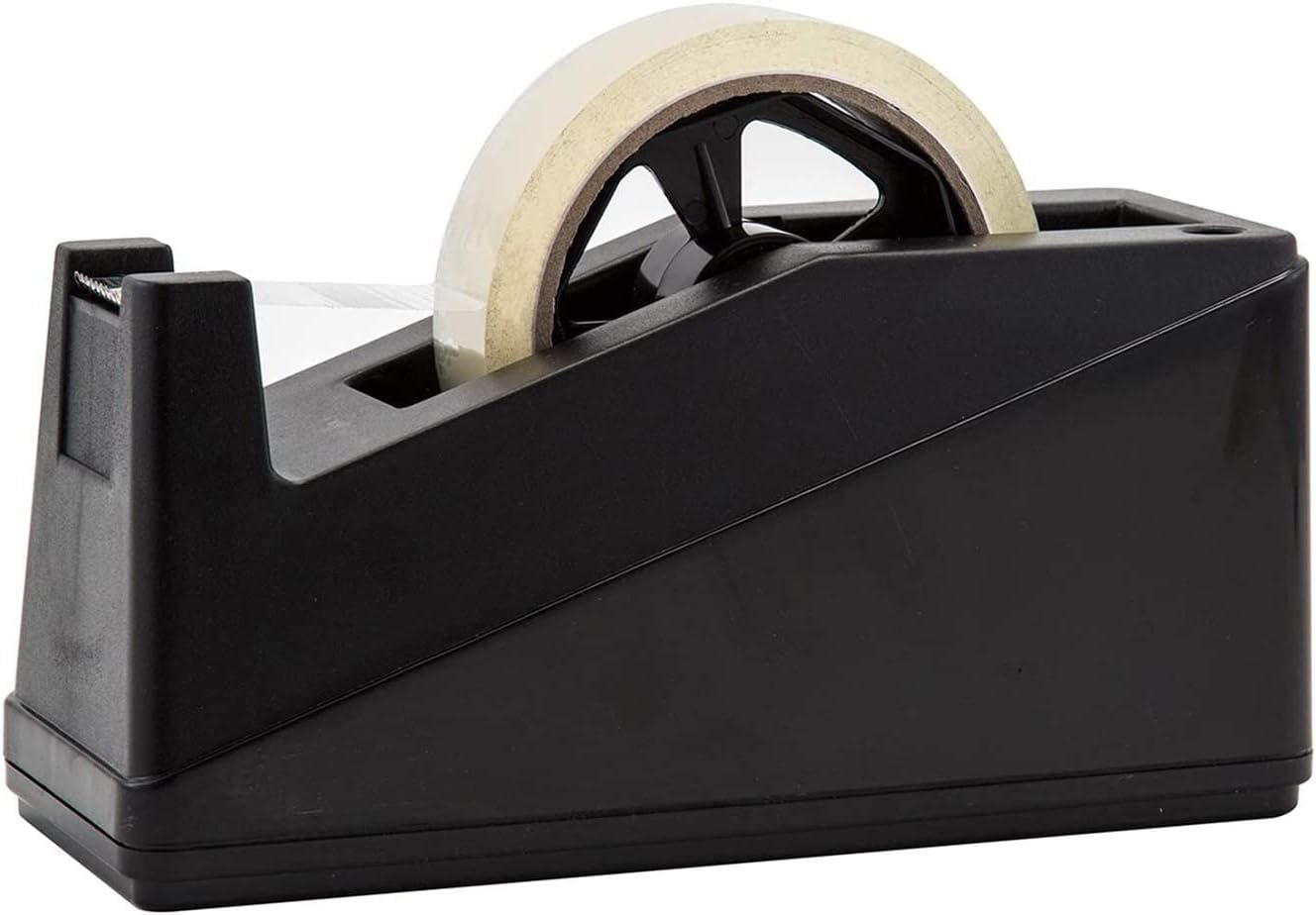 Desktop Tape Dispenser Adhesive Roll Holder Fits 1" & 3" Core Heavy Duty Premium for Office, Home, School, Library, Crafts, Moving, Giftwrapping with Weighted Nonskid Base, Black