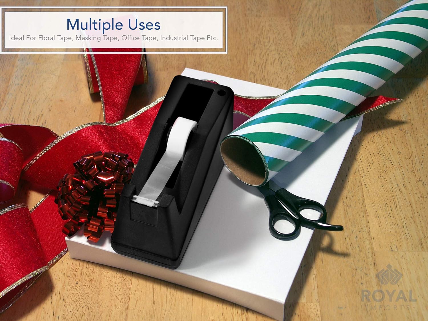 Desktop Tape Dispenser Adhesive Roll Holder Fits 1" & 3" Core Heavy Duty Premium for Office, Home, School, Library, Crafts, Moving, Giftwrapping with Weighted Nonskid Base, Black