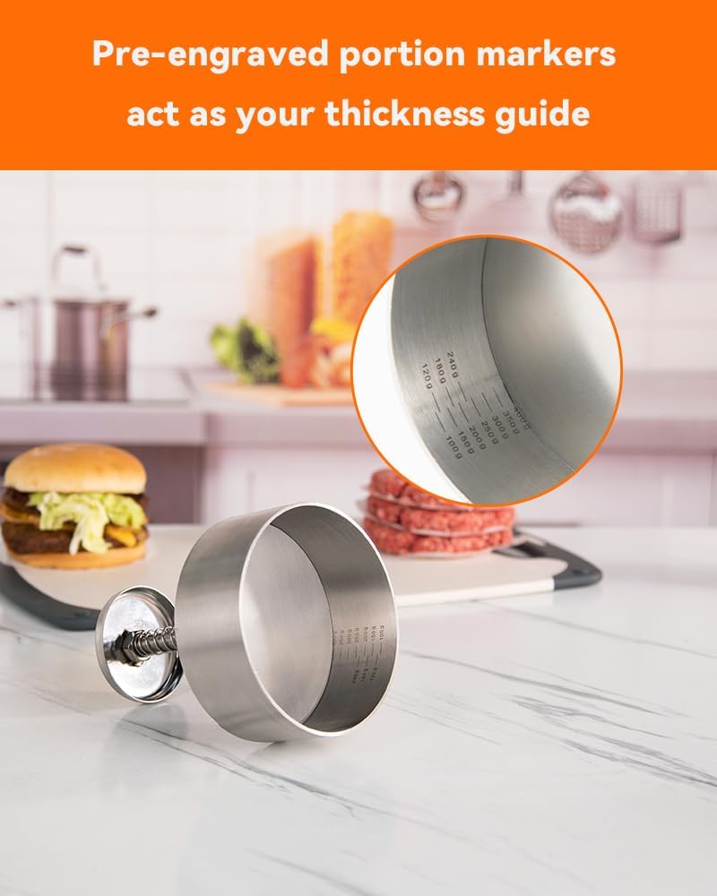 304 Stainless Steel Burger Press - 4.5" Hamburger Patty Maker, Heavy Duty Stainless Steel Burger Press for Ground Beef, Burgers Dishwasher Safe