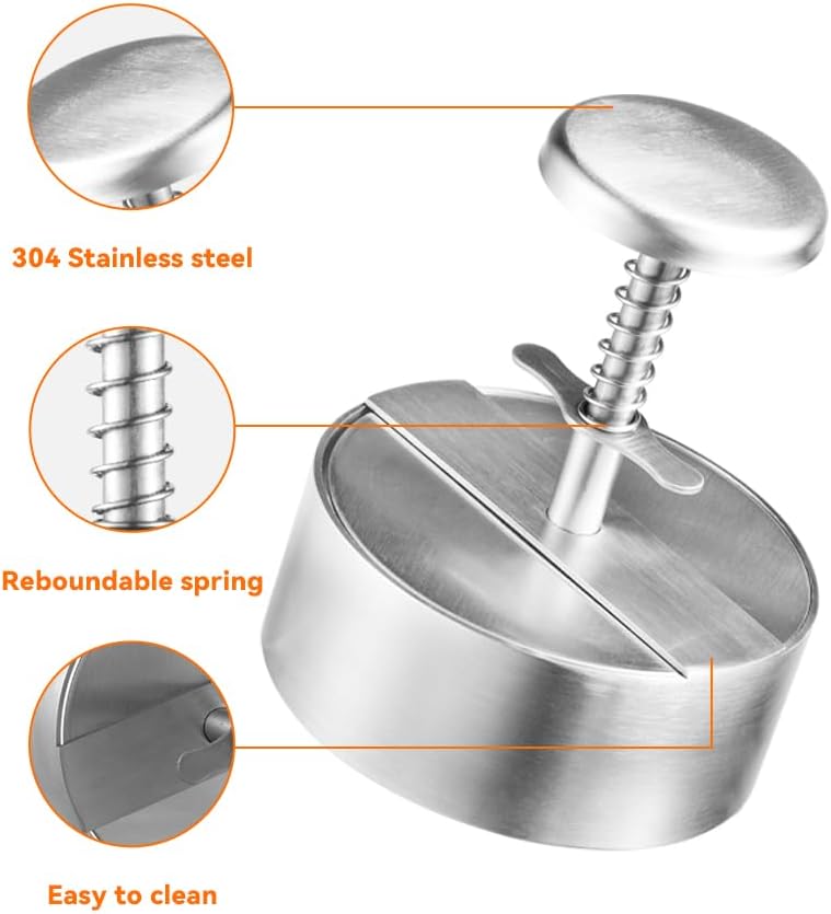 304 Stainless Steel Burger Press - 4.5" Hamburger Patty Maker, Heavy Duty Stainless Steel Burger Press for Ground Beef, Burgers Dishwasher Safe