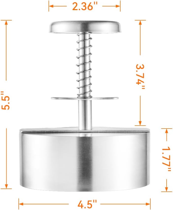 304 Stainless Steel Burger Press - 4.5" Hamburger Patty Maker, Heavy Duty Stainless Steel Burger Press for Ground Beef, Burgers Dishwasher Safe