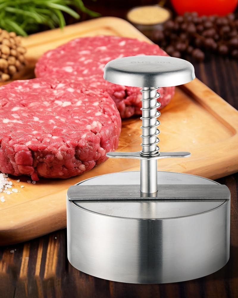 304 Stainless Steel Burger Press - 4.5" Hamburger Patty Maker, Heavy Duty Stainless Steel Burger Press for Ground Beef, Burgers Dishwasher Safe