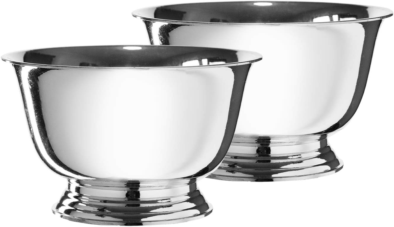 8" Decorative Plastic Planter Pedestal Bowl- Flower Pot Cover, Footed Succulent Dish for Wedding, Party, Garden, Home and Holiday Decor, Silver, 2 Pack