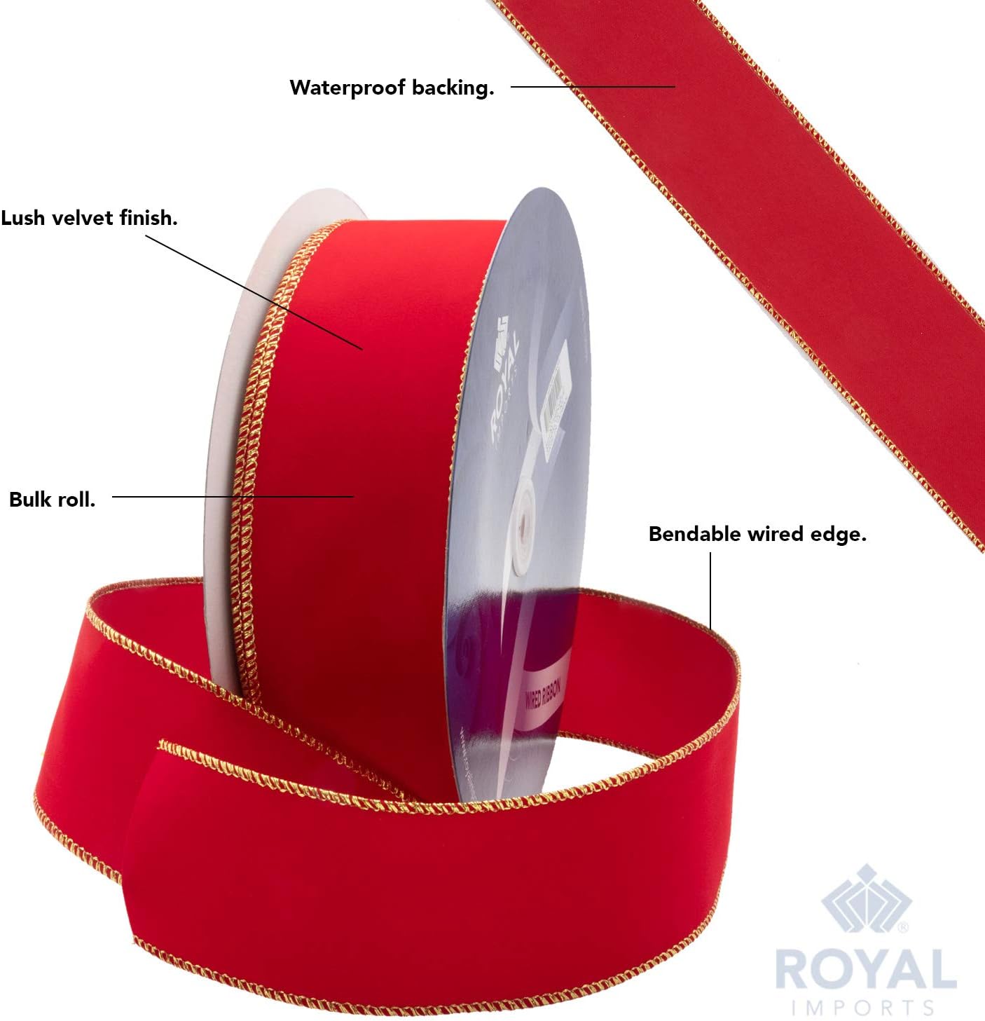 Wired Traditional Burgundy Christmas Waterproof Ribbon, Floral & Craft Decor - 2.5" #40 - 50 Yd 150' - Burgundy Wine Edge