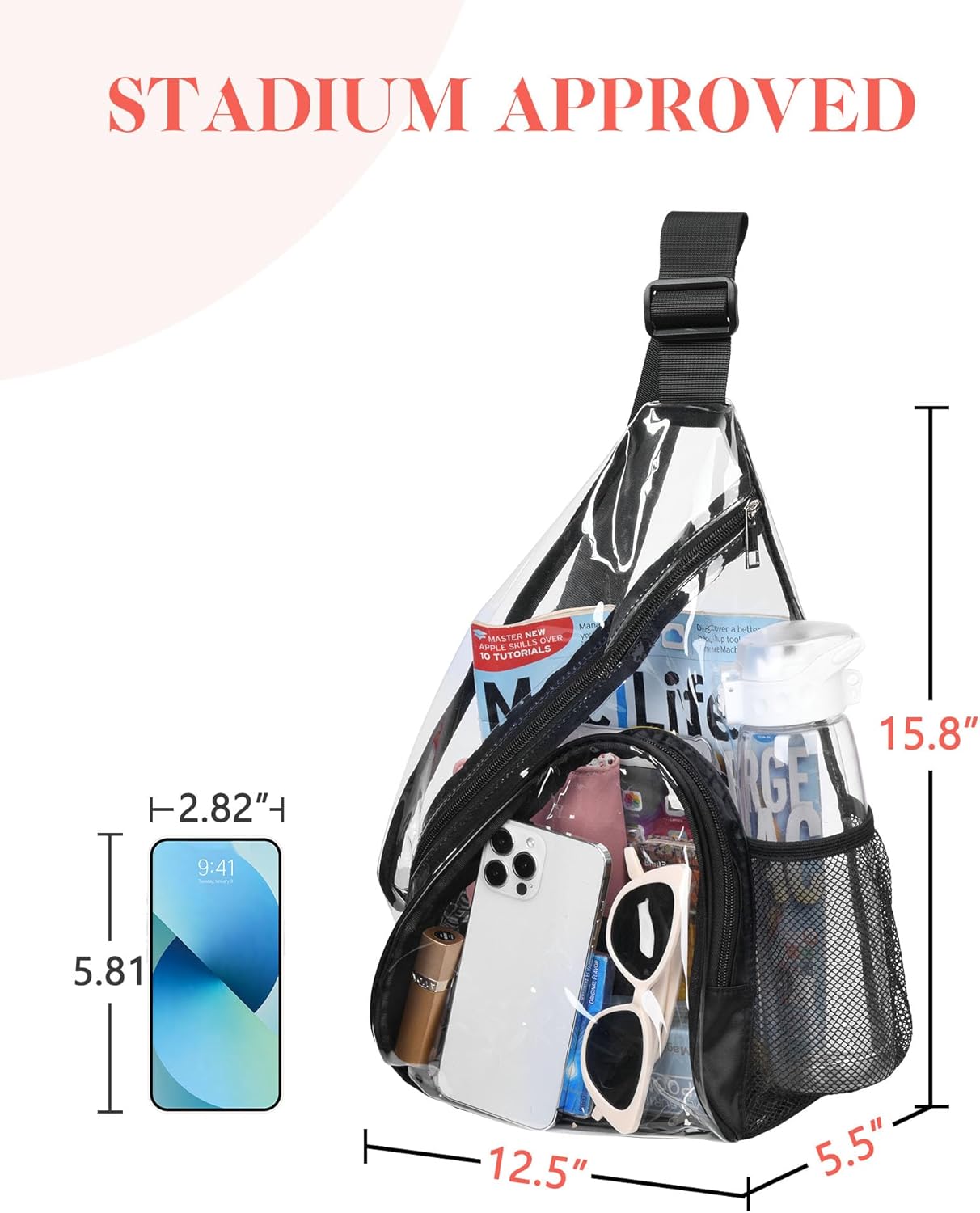 Clear Sling Bag, Clear Bag Stadium Approved, Transparent Shoulder Crossbody Backpack Chest Casual Daypack