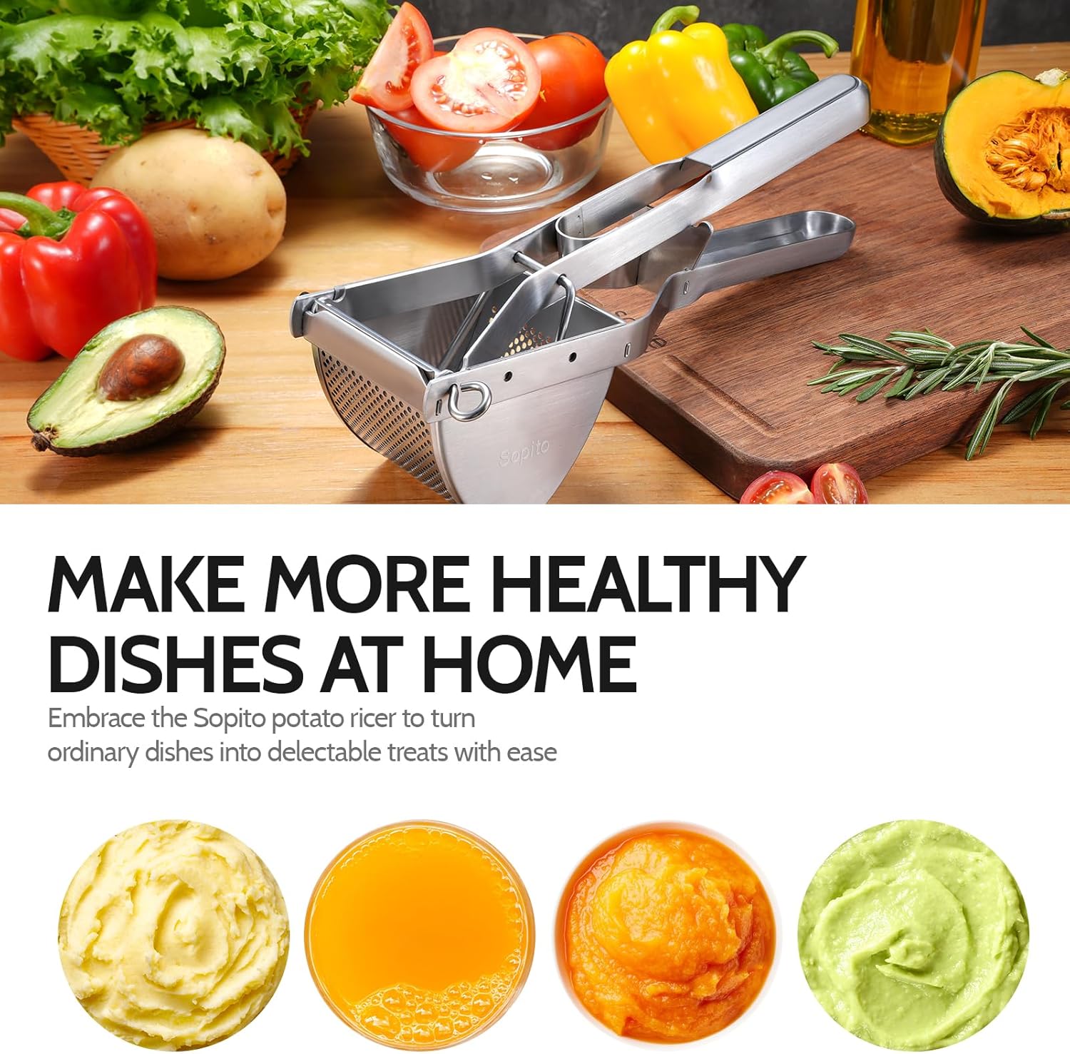 Potato Ricer, Stainless Steel Potato Masher for Commercial and Home Use