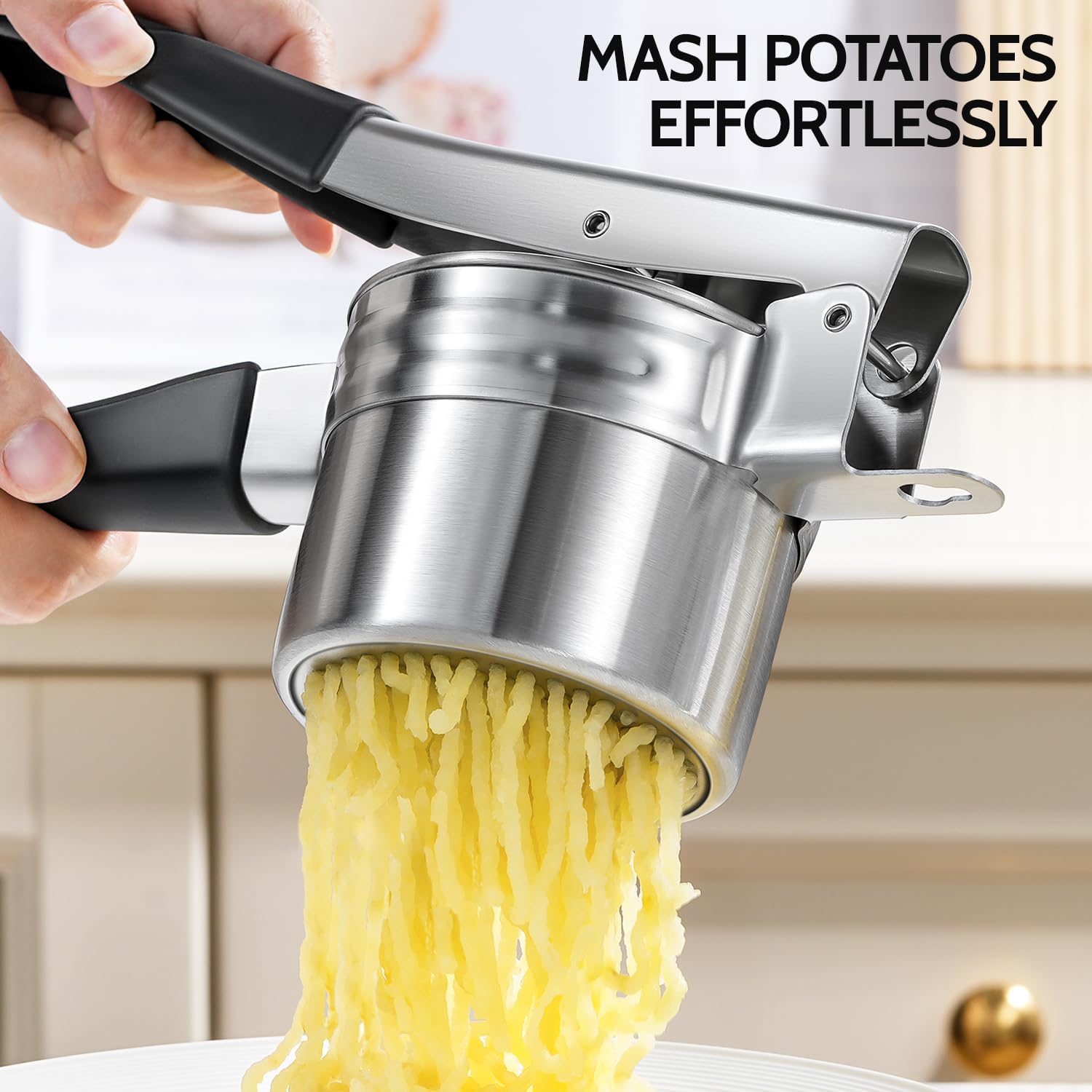 Potato Ricer, Upgraded Stainless Steel Potato Masher with 3 Interchangeable Discs, Heavy Duty Kitchen Tool Gadget