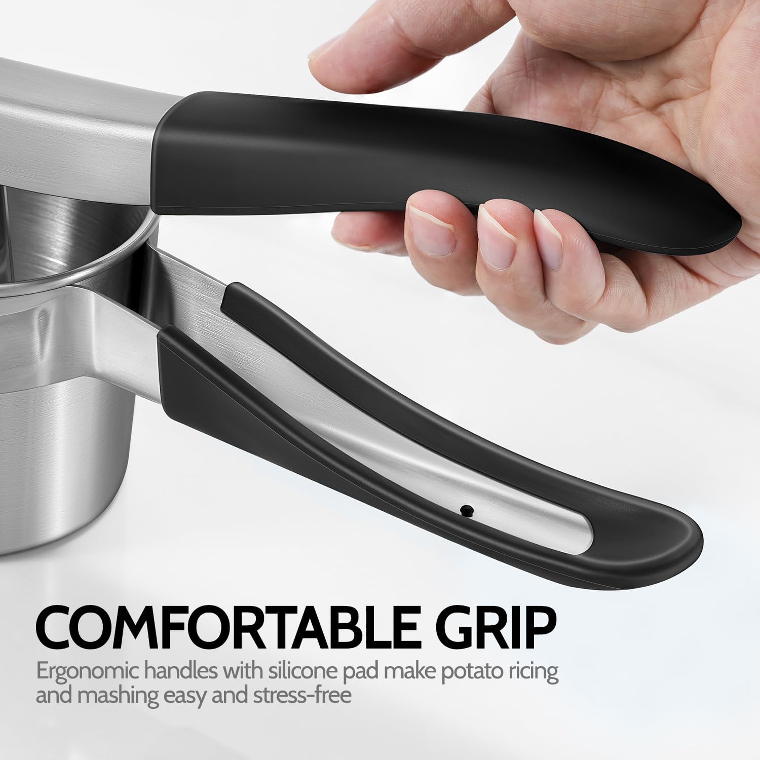 Potato Ricer, Upgraded Stainless Steel Potato Masher with 3 Interchangeable Discs, Heavy Duty Kitchen Tool Gadget