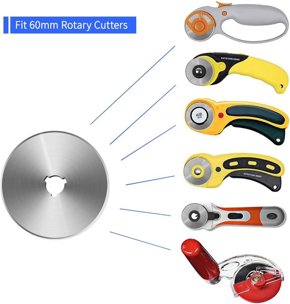 60MM Rotary Cutter Blades, 10PCS Premium Spare Replacement Cutting Blades with Sharpness, Great for Heavy Duty Use, Quilting, Patchwork, Crafts and Sewing