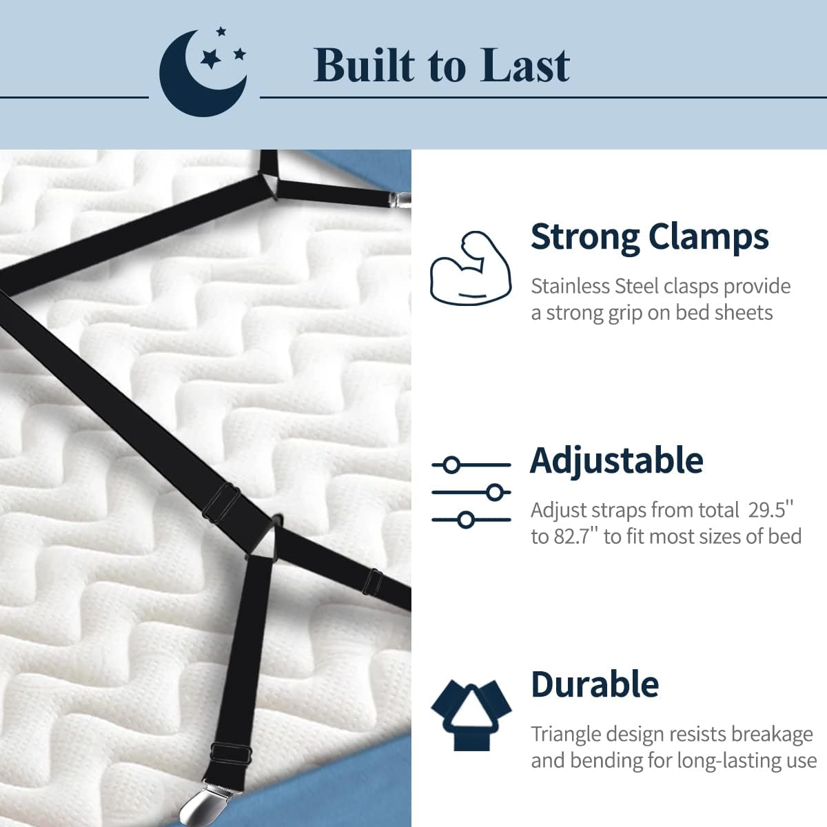 Adjustable Elastic Sheet Straps Fasteners Black 4Pcs and 2Pcs