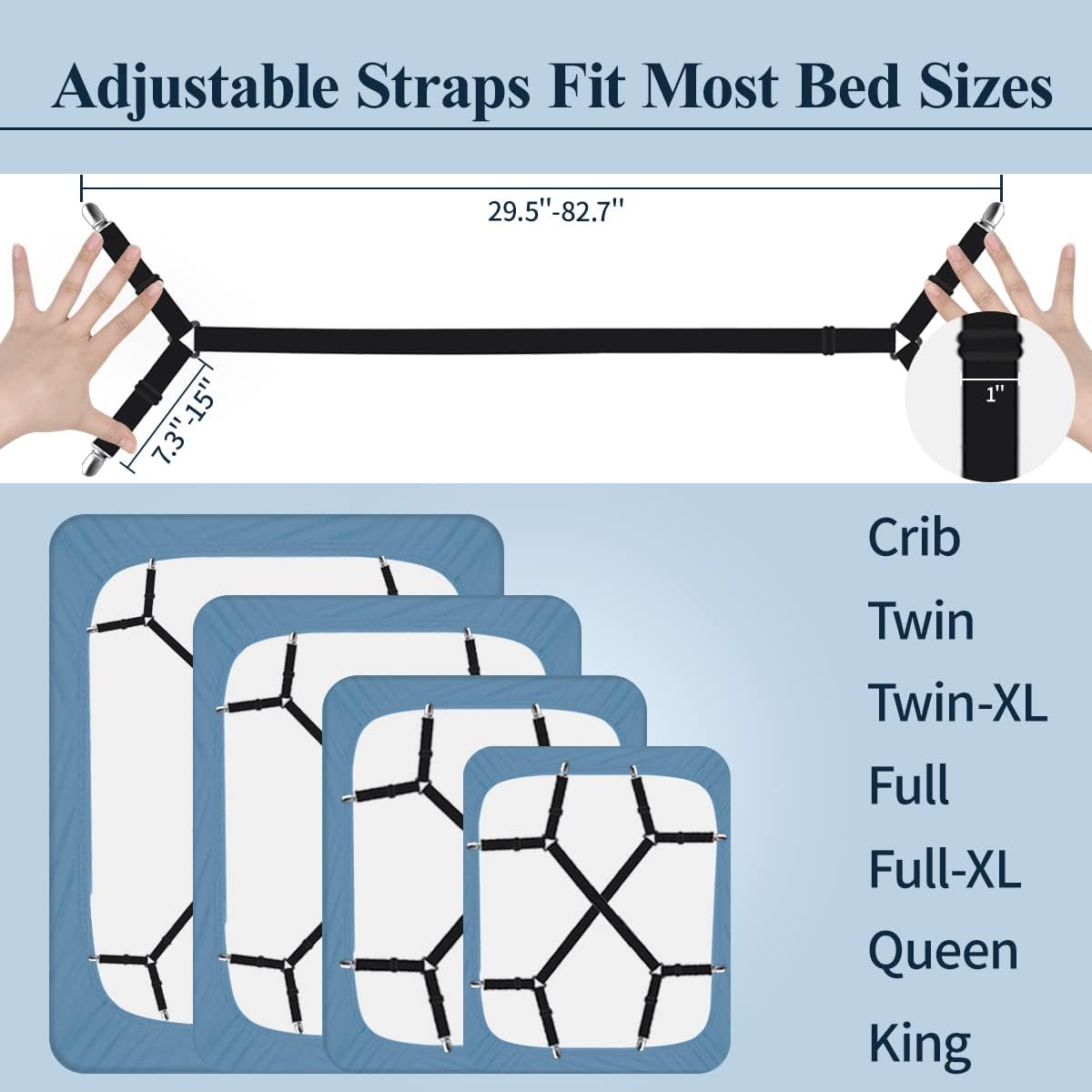Adjustable Elastic Sheet Straps Fasteners Black 4Pcs and 2Pcs
