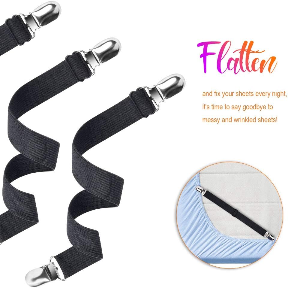 Adjustable Elastic Sheet Straps Fasteners Black 4Pcs and 2Pcs