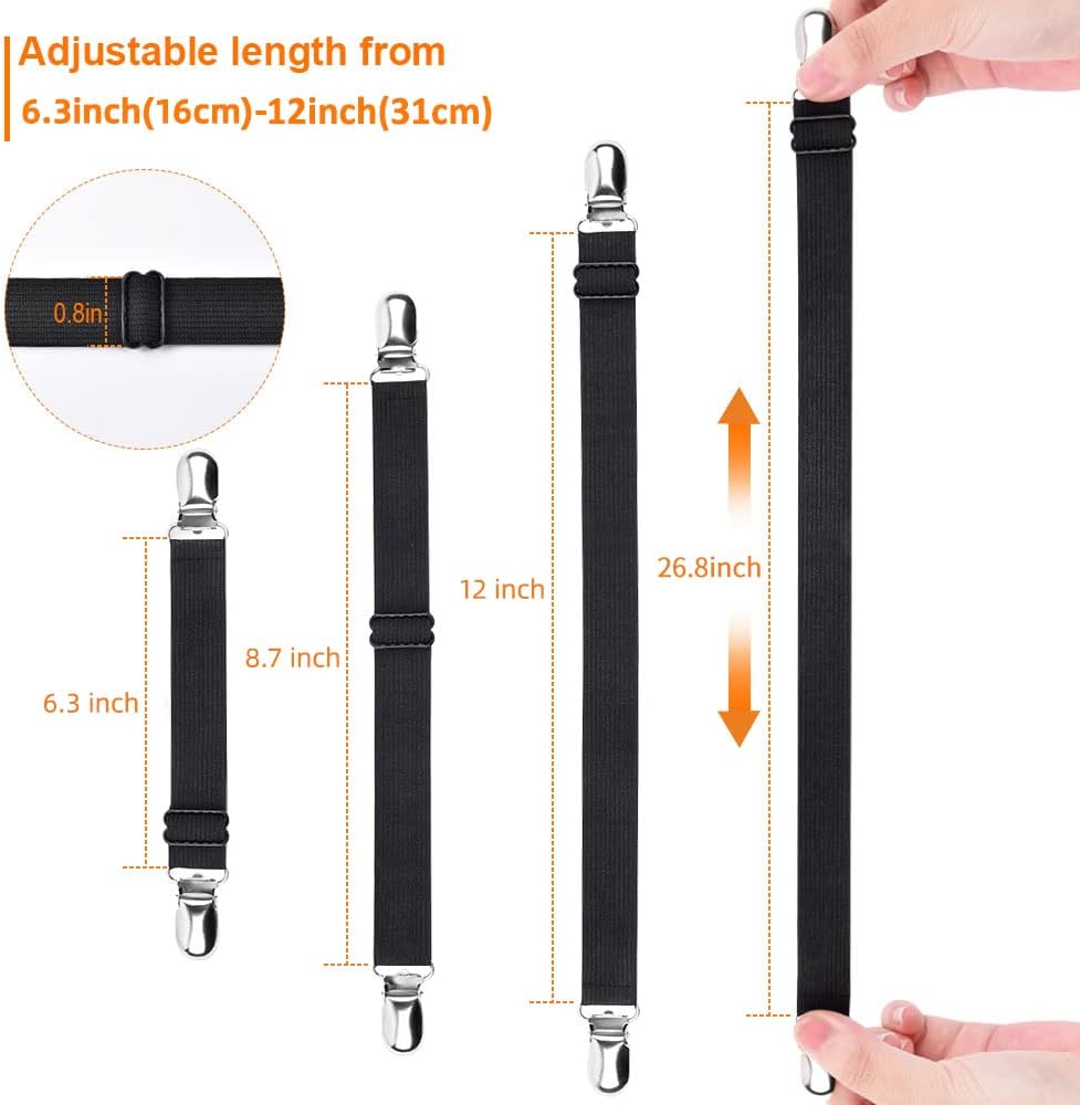 Adjustable Elastic Sheet Straps Fasteners Black 4Pcs and 2Pcs