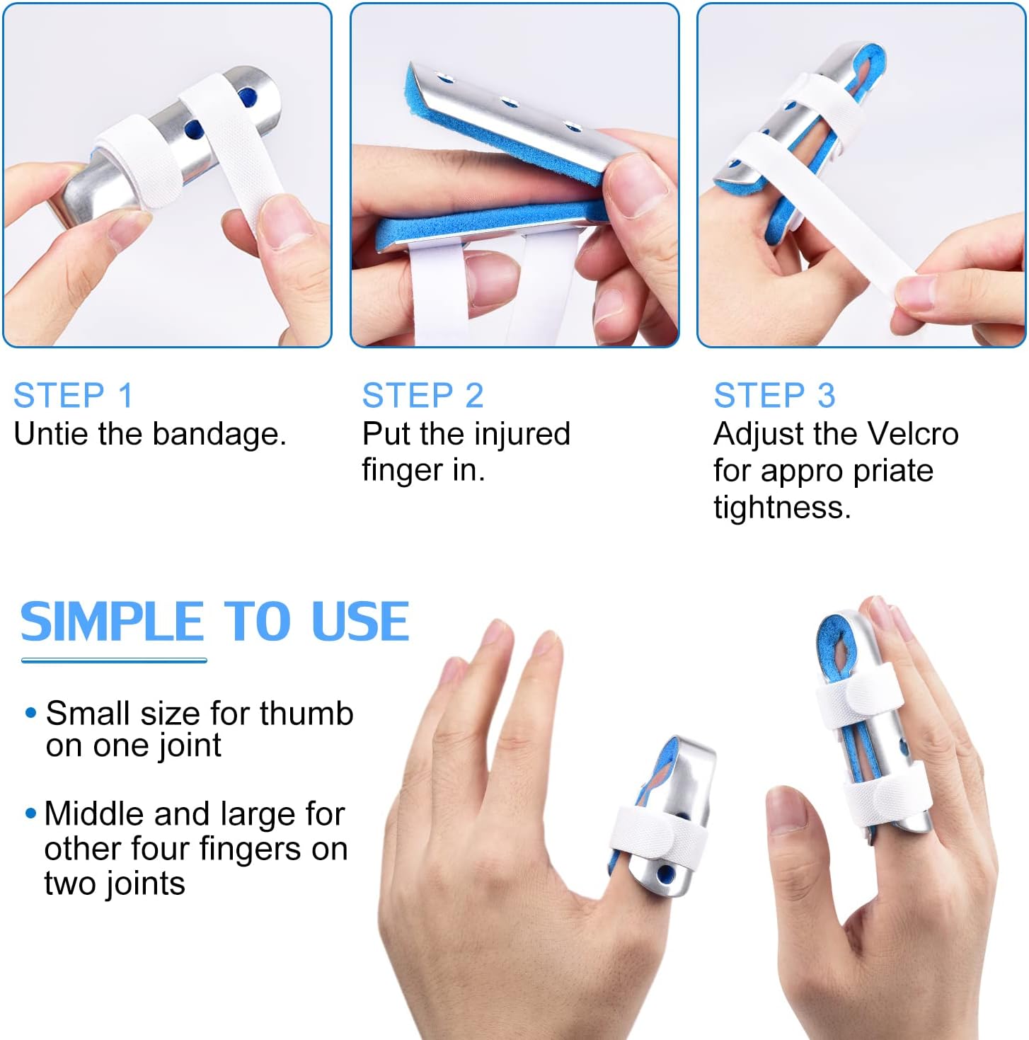 Finger Splint, 7PCS Finger Support Brace Finger Stabilizer for Broken Fingers Straightening Arthritis Knuckle Immobilization, Blue & Black
